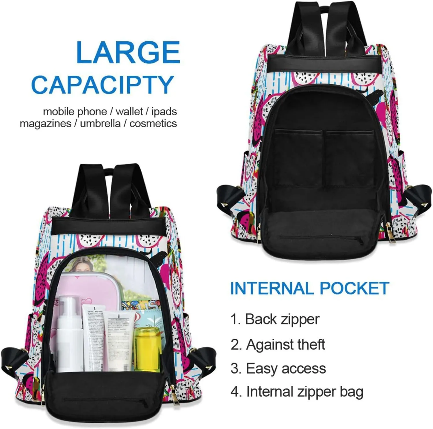 Fruit Print Anti-theft Backpack Handbags for Women Travel Rucksack Lightweight Shoulder Bags for Outing Shopping Going Out Backpack Pattern 6