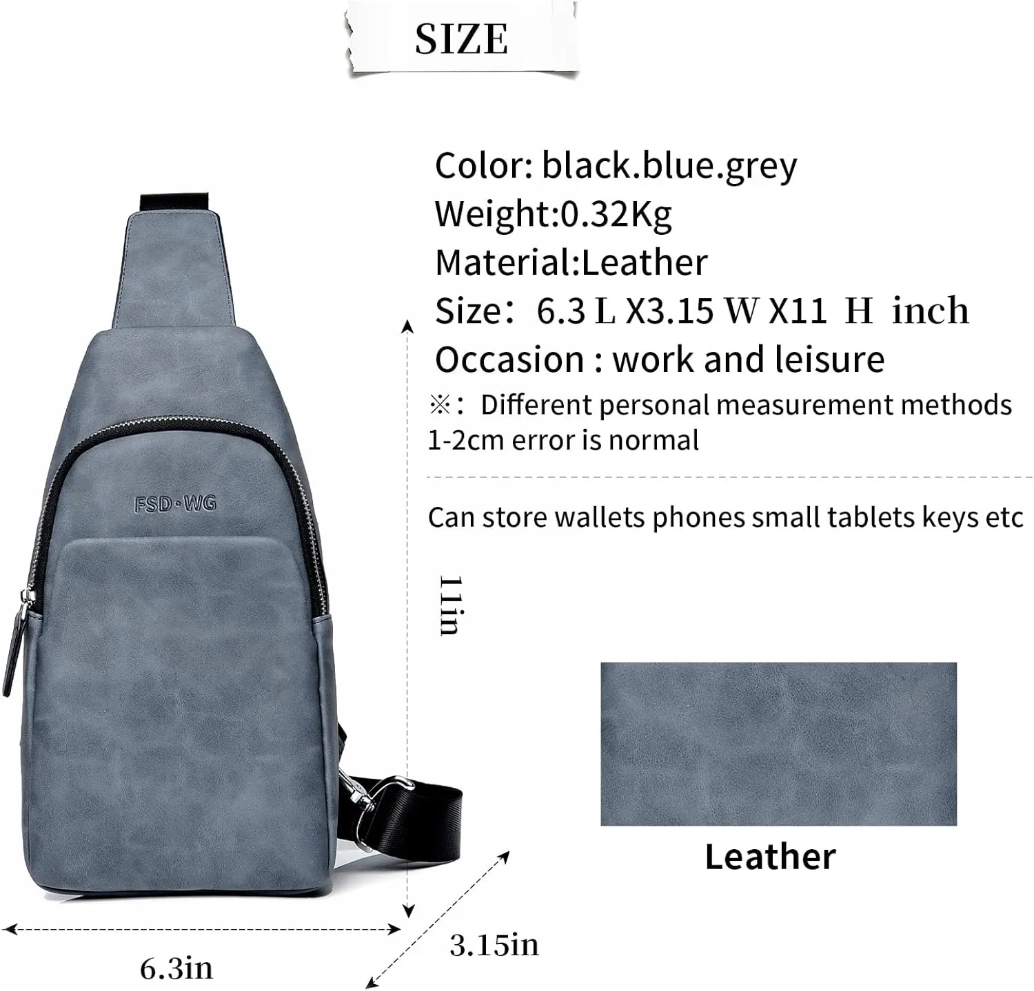 FSD.WG sling Backpack for Men Chest Bag Crossbody Shoulder Bags Travel Bag Purse for Men with Water Resistant