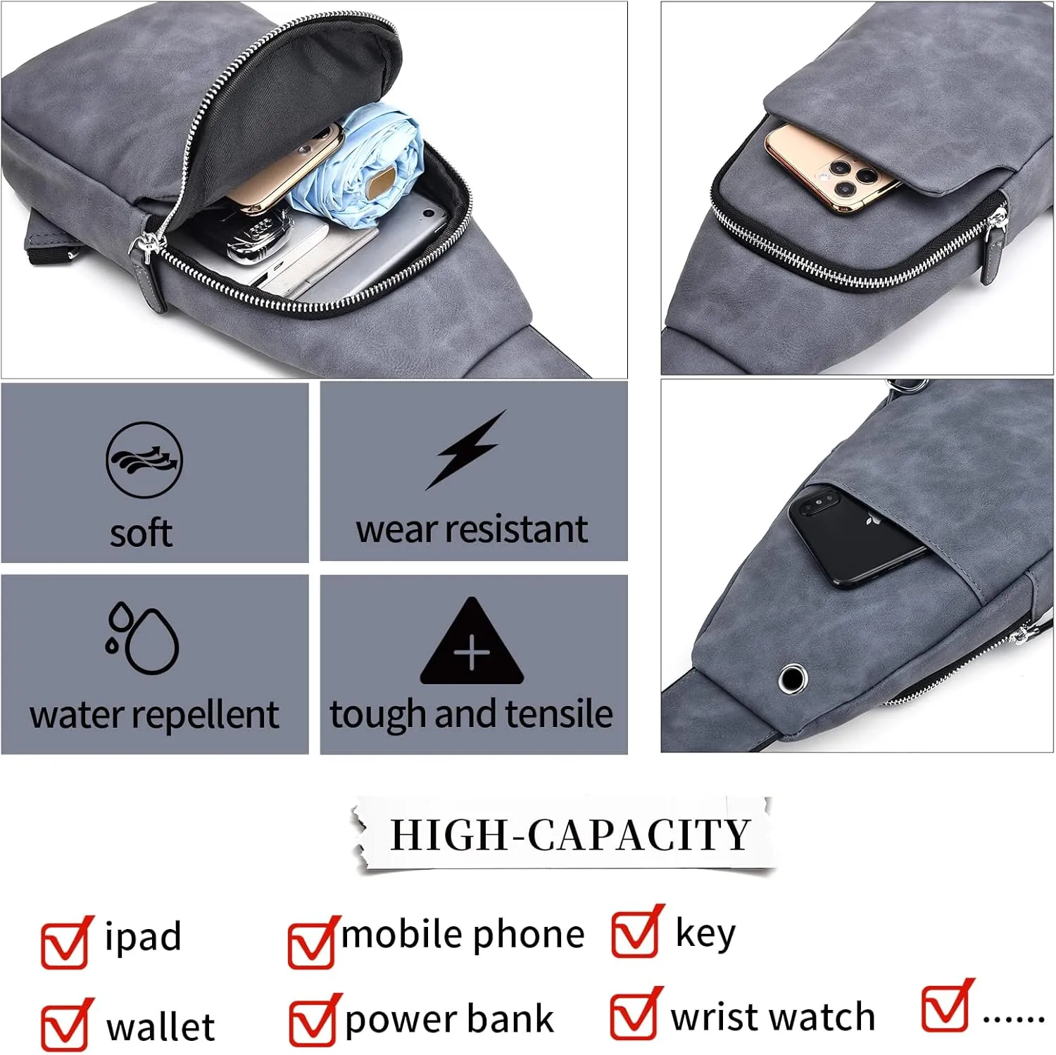FSD.WG sling Backpack for Men Chest Bag Crossbody Shoulder Bags Travel Bag Purse for Men with Water Resistant