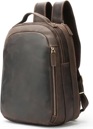 Full Grain Leather Backpack for Men Laptop Bag Business Work Hiking Daypack