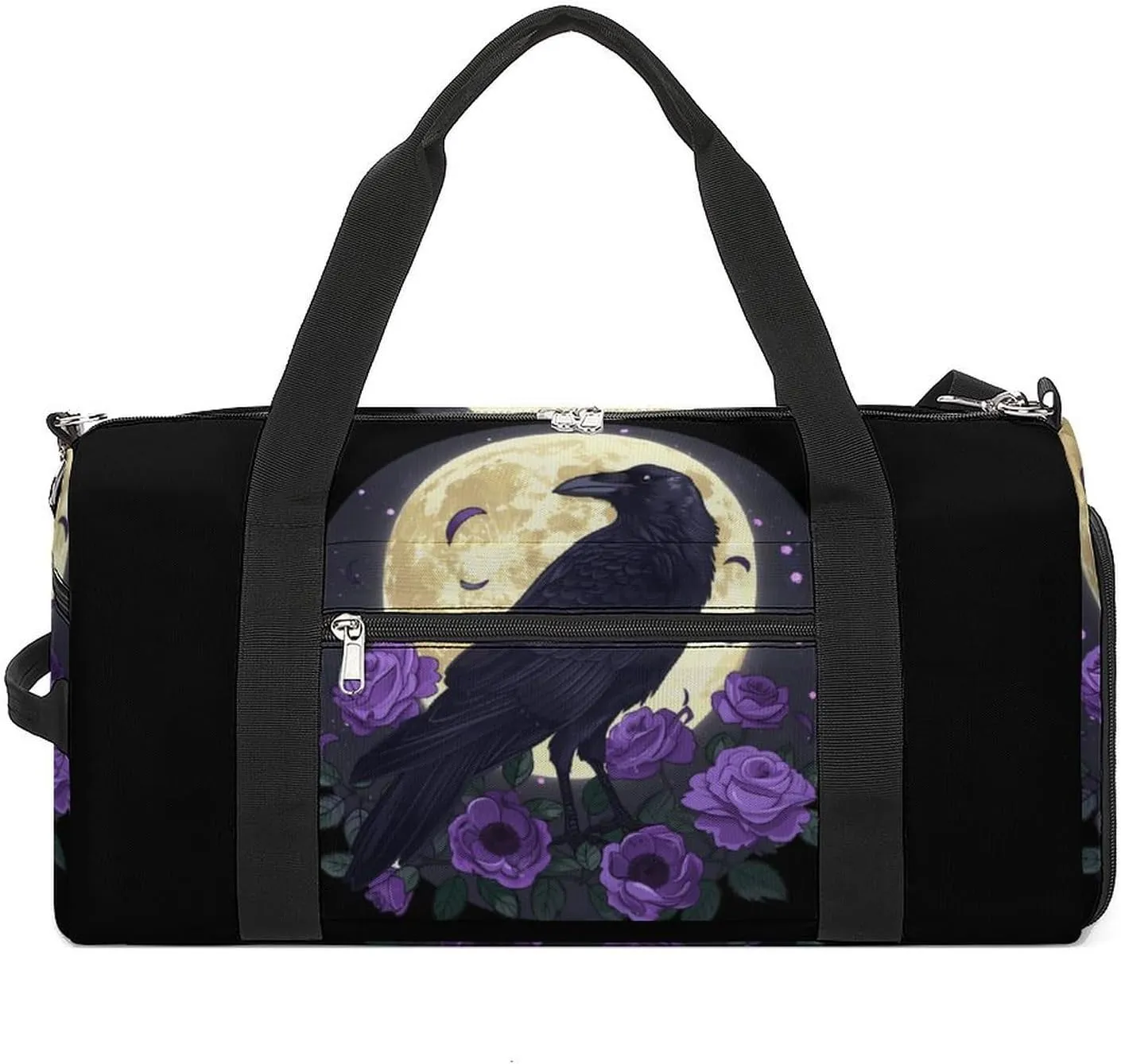 Full Moon Gothic Witchy Crow Roses Mystical Sports Gym Bag Lightweight Travel Duffle Bag Carry on Weekender Bags for Women Men