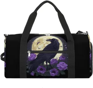 Full Moon Gothic Witchy Crow Roses Mystical Sports Gym Bag Lightweight Travel Duffle Bag Carry on Weekender Bags for Women Men