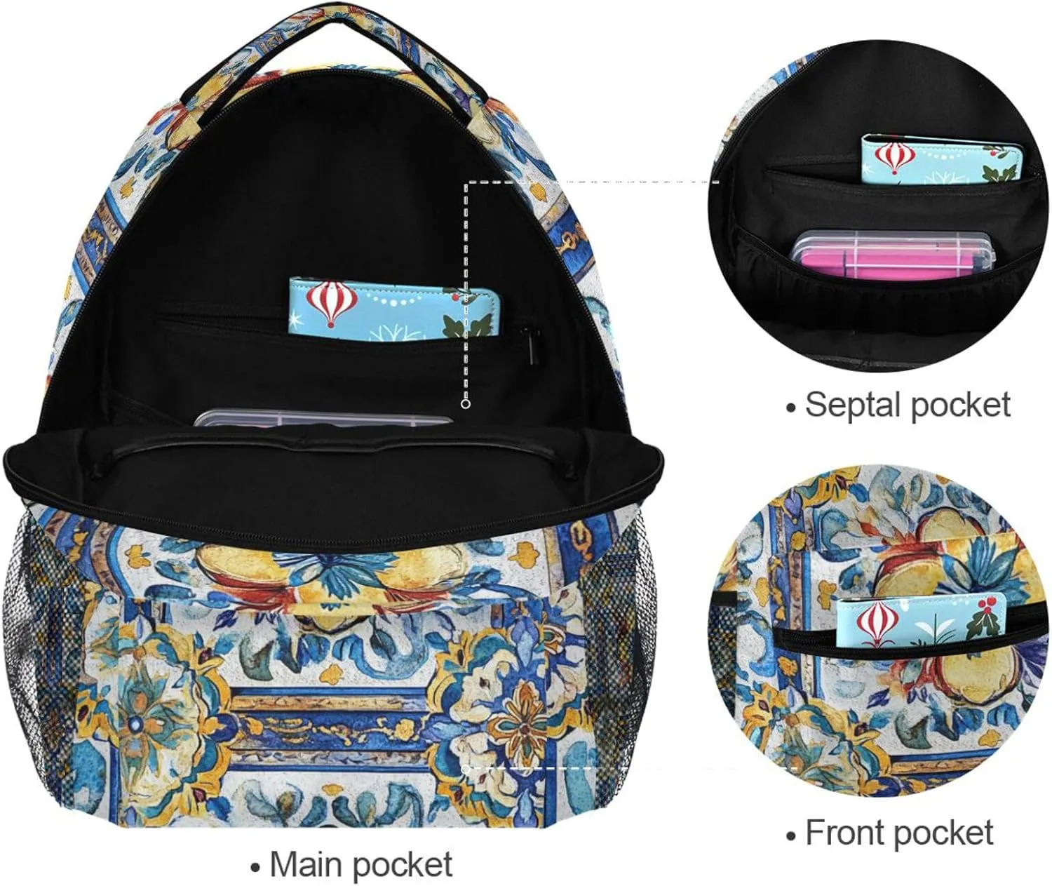 Fun Backpack for Men Women Waterproof Stylish Travel Bags with Chest Strap for Travel Trip Bohemian Boho Vintage Style Flower