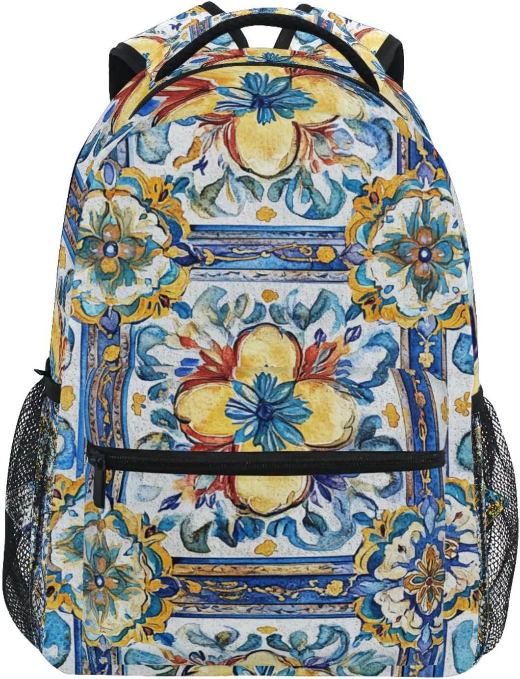 Fun Backpack for Men Women Waterproof Stylish Travel Bags with Chest Strap for Travel Trip Bohemian Boho Vintage Style Flower