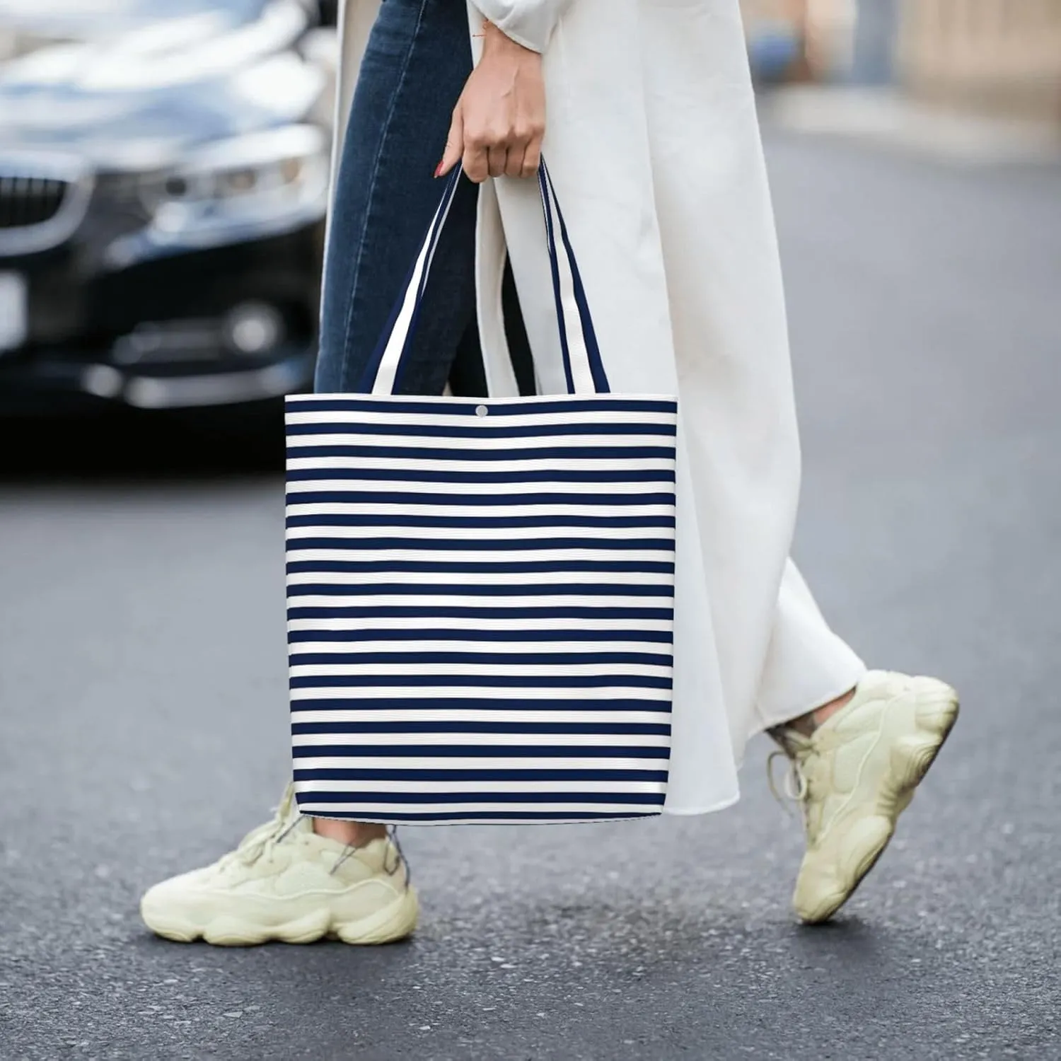 Fun Geometric Lines Green Canvas Totes Bag Shoulder Bags Shopping Crossbody Work Bag 13.8 X 15.4 inch