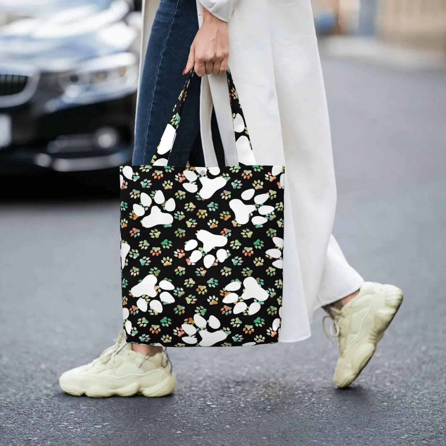Fun Geometric Lines Green Canvas Totes Bag Shoulder Bags Shopping Crossbody Work Bag 13.8 X 15.4 inch