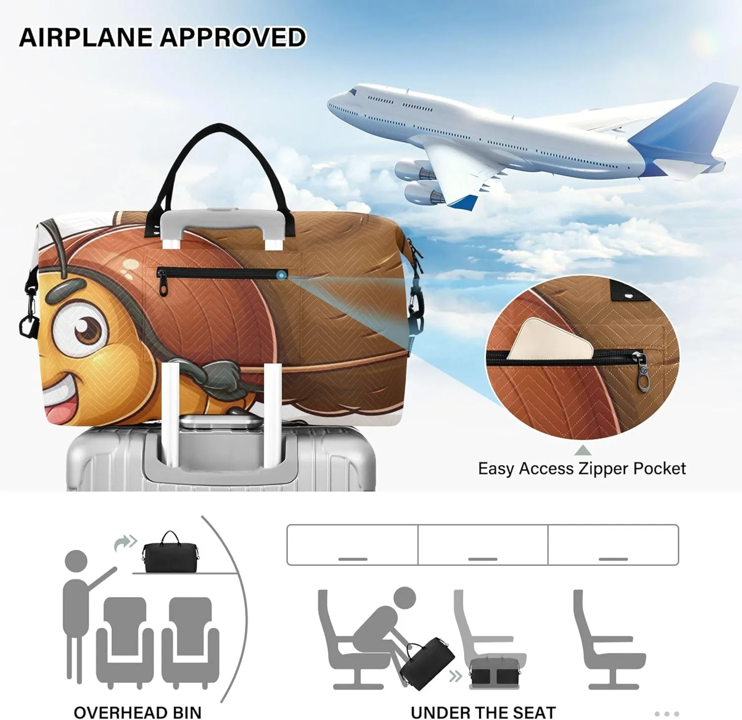 Funny Cute Cartoon Travel Duffle Women Makeup Pouch Set of 2, Colorful Women Gym Bags Tote Duffle Carry on Bag