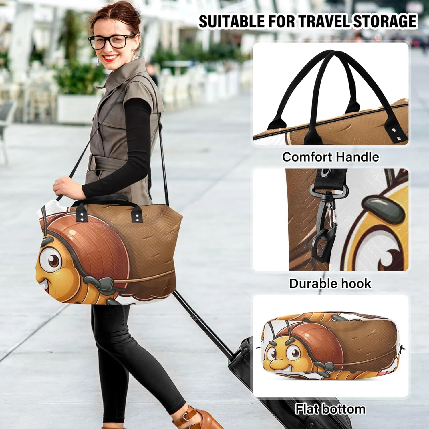 Funny Cute Cartoon Travel Duffle Women Makeup Pouch Set of 2, Colorful Women Gym Bags Tote Duffle Carry on Bag