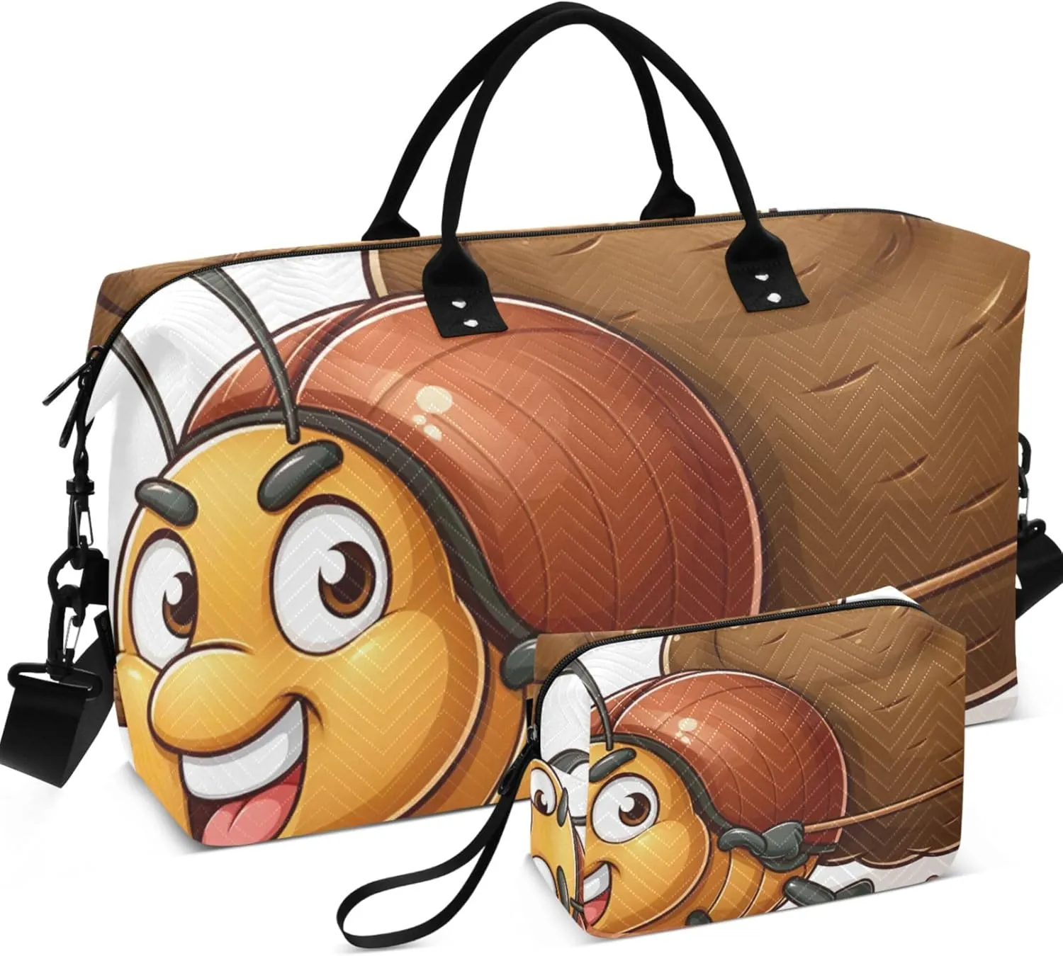 Funny Cute Cartoon Travel Duffle Women Makeup Pouch Set of 2, Colorful Women Gym Bags Tote Duffle Carry on Bag