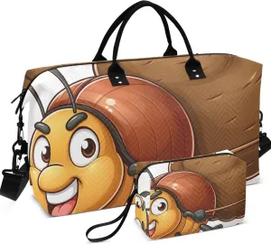 Funny Cute Cartoon Travel Duffle Women Makeup Pouch Set of 2, Colorful Women Gym Bags Tote Duffle Carry on Bag