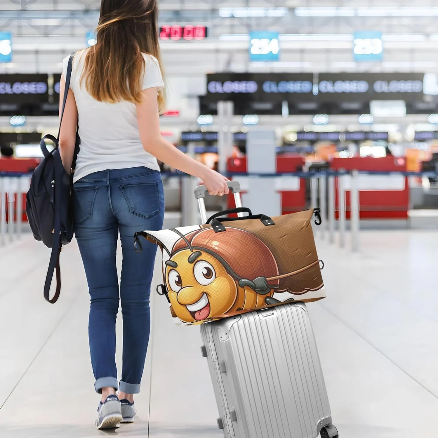 Funny Cute Cartoon Travel Duffle Women Makeup Pouch Set of 2, Colorful Women Gym Bags Tote Duffle Carry on Bag