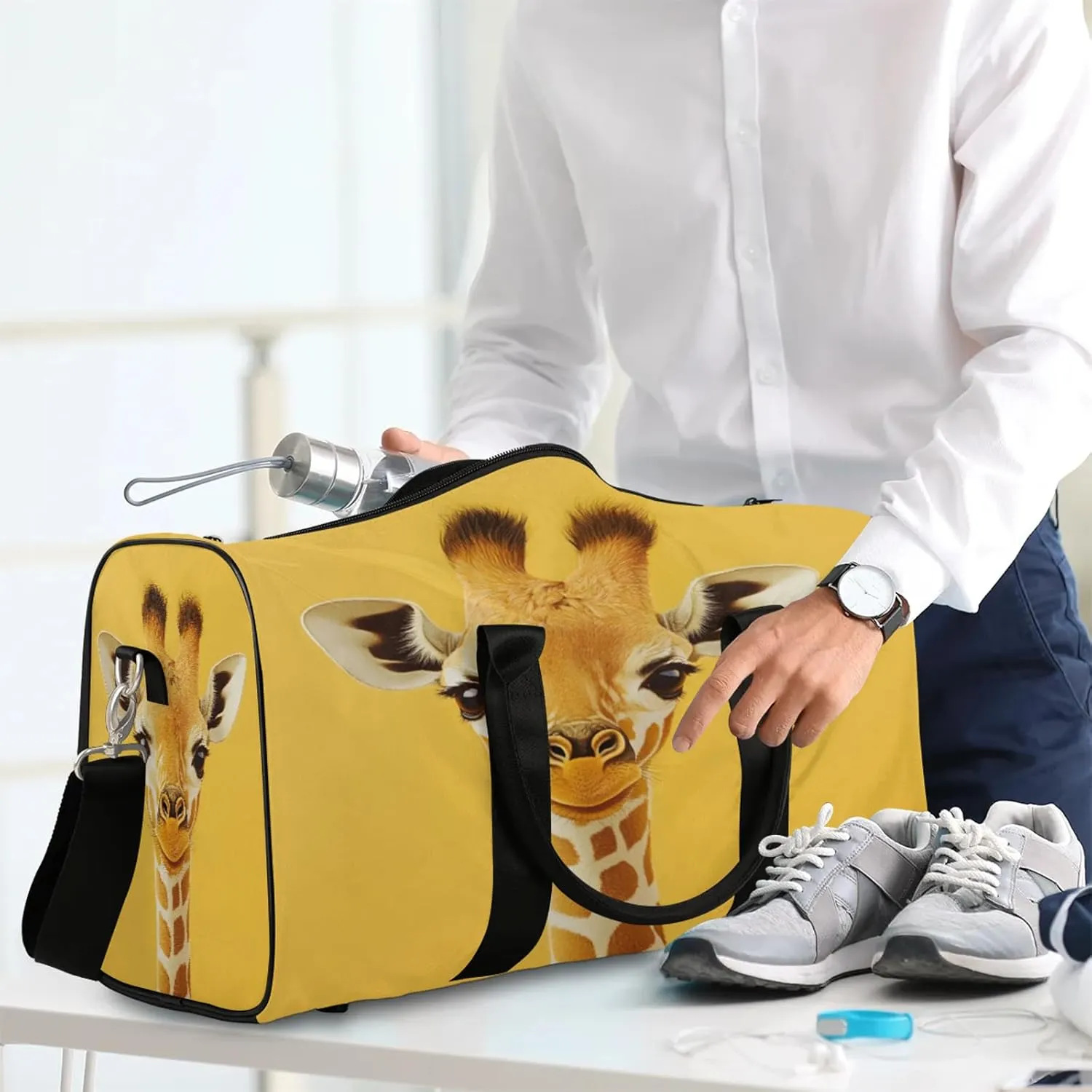 Funny Duffle Bag for Travel, Overnight Weekend Gym Carry On Luggage Bag, Giraffe Travel Duffel Bag for Men Women