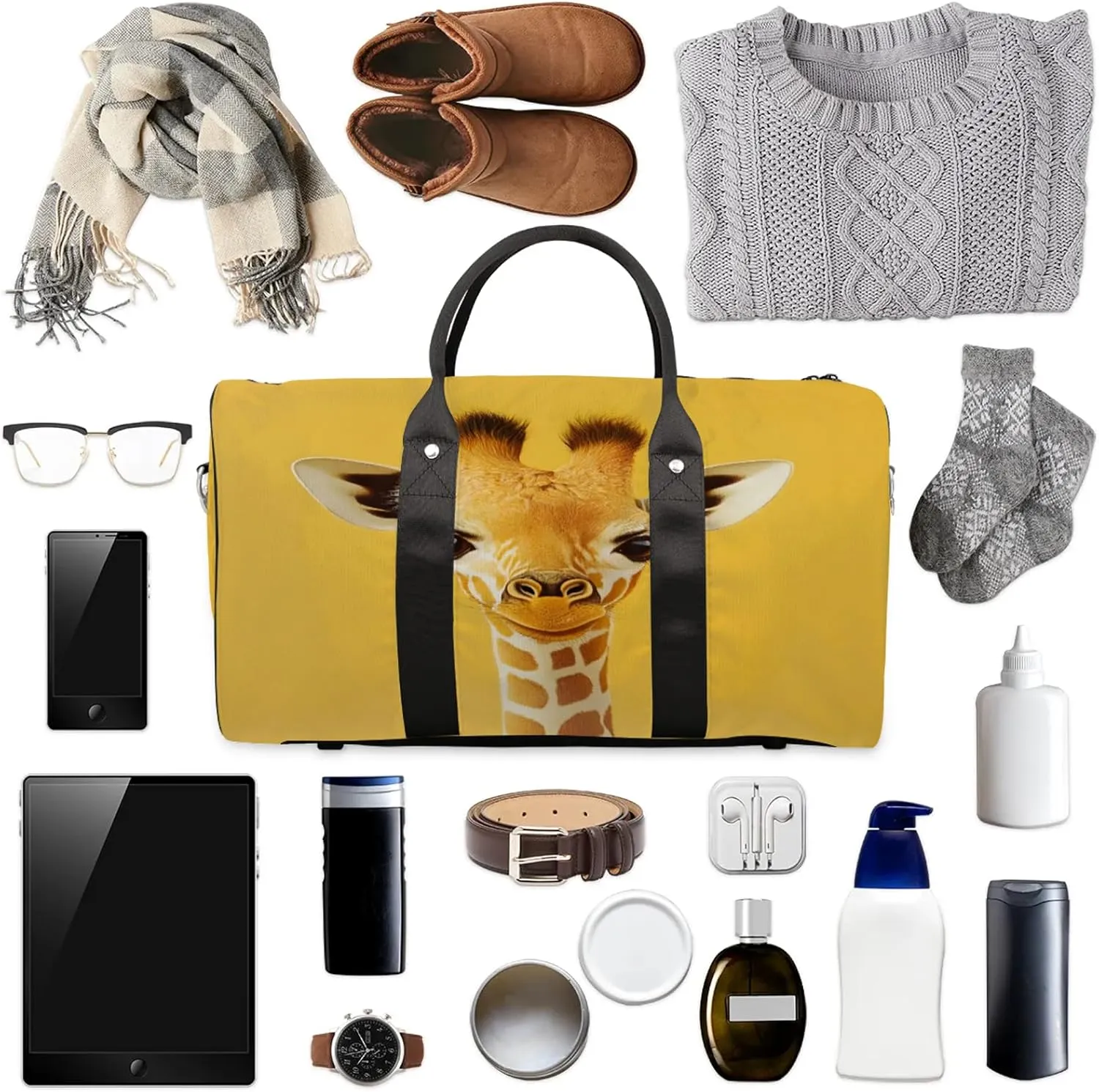 Funny Duffle Bag for Travel, Overnight Weekend Gym Carry On Luggage Bag, Giraffe Travel Duffel Bag for Men Women