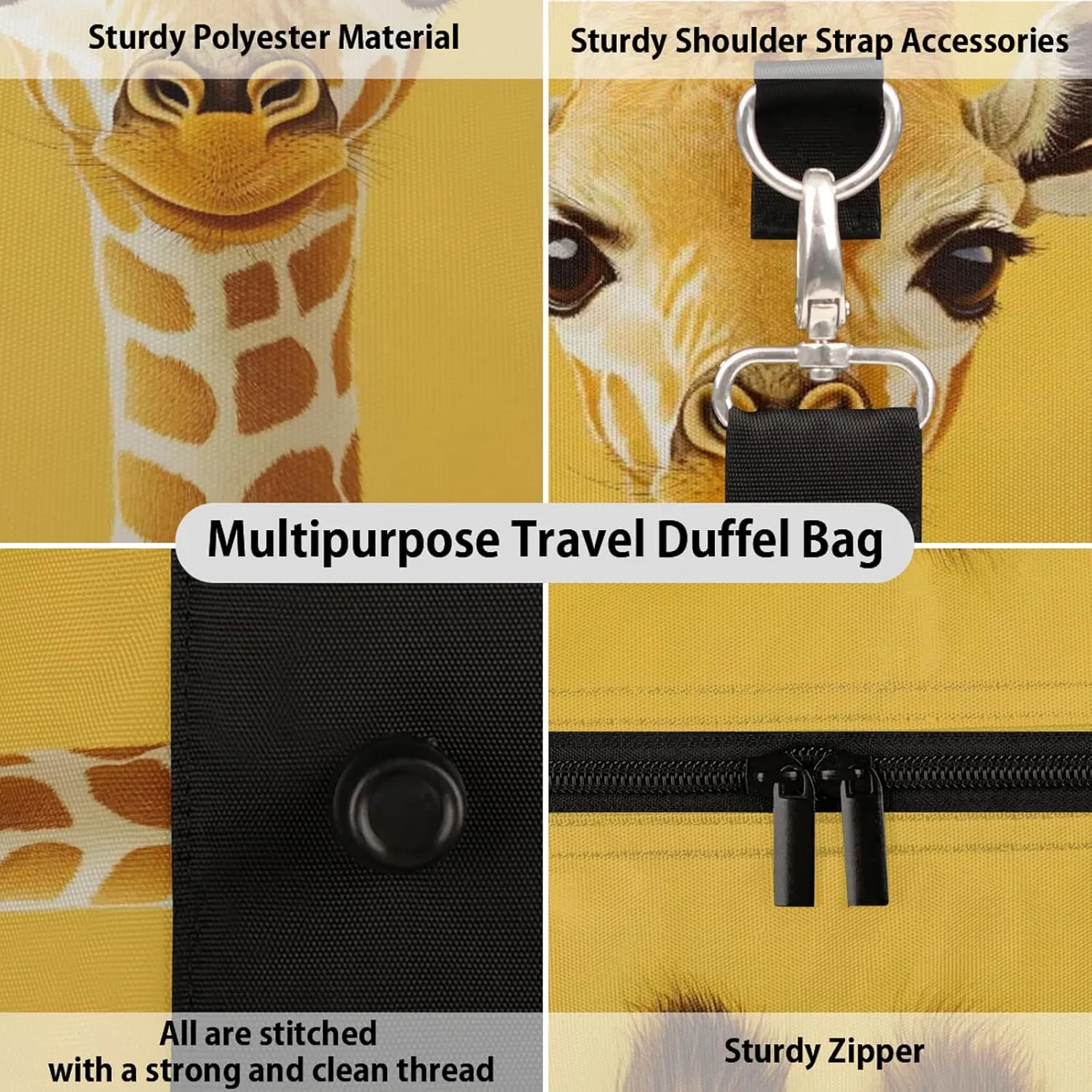 Funny Duffle Bag for Travel, Overnight Weekend Gym Carry On Luggage Bag, Giraffe Travel Duffel Bag for Men Women