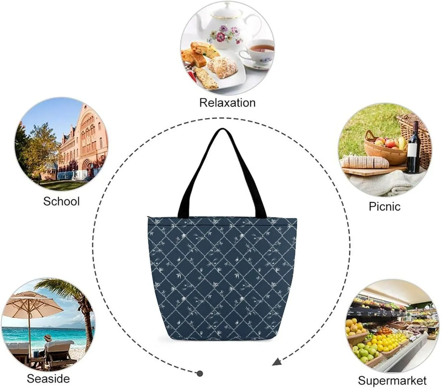 Funny Giraffe Flower Print Hobo Handbags With Zipper Women's Tote Handbags