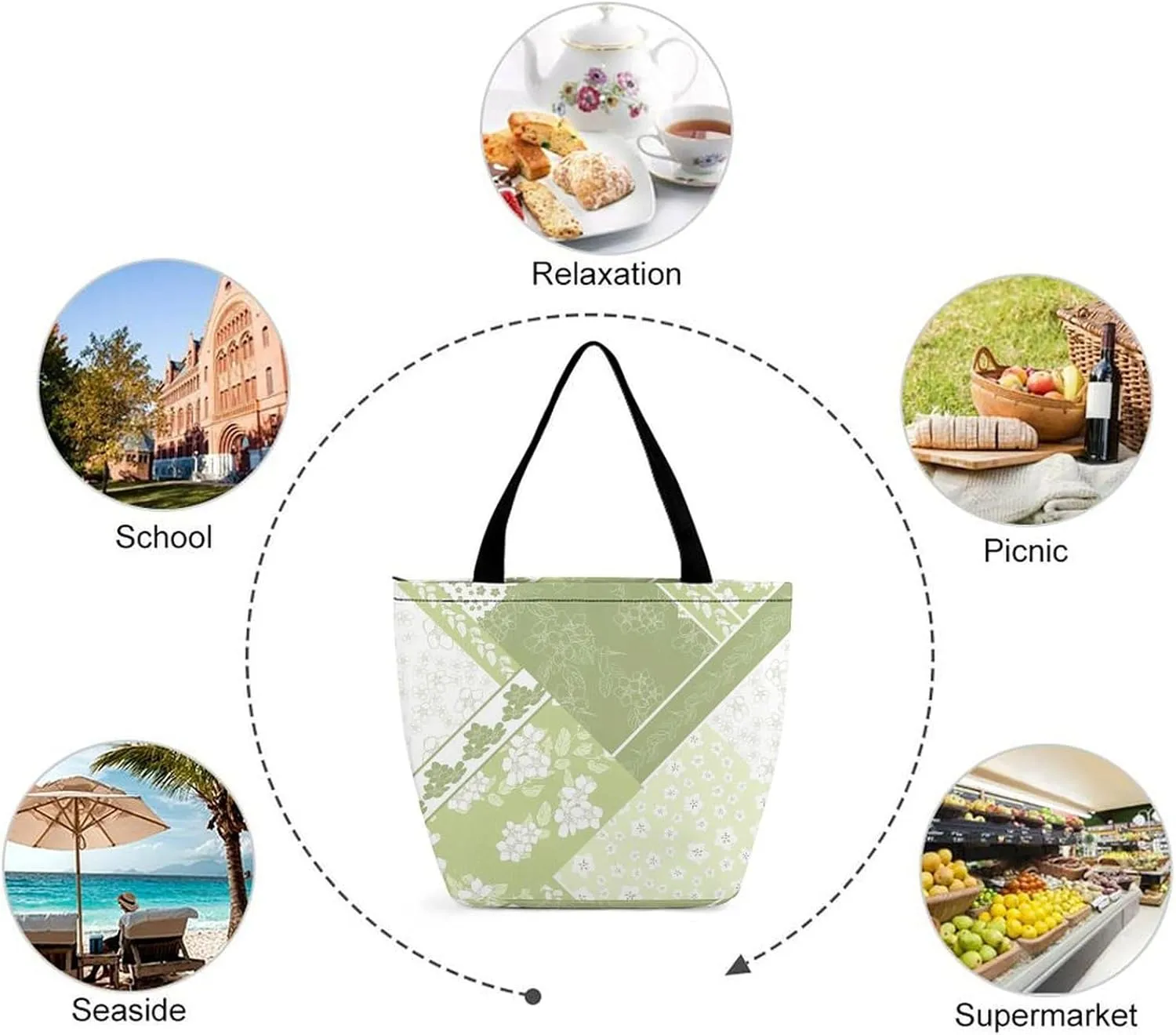 Funny Giraffe Flower Print Hobo Handbags With Zipper Women's Tote Handbags