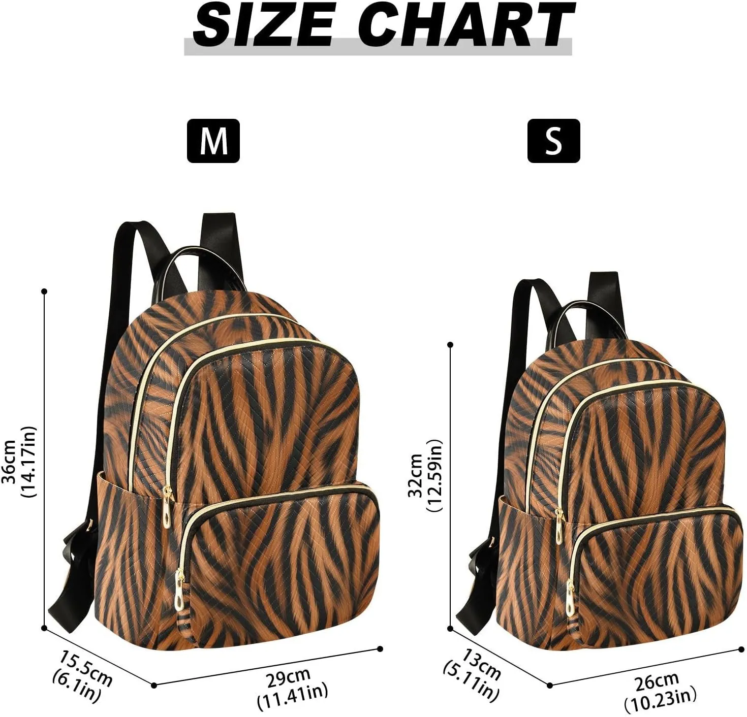Furry Tigers Stripe Brown Backpack Purse for Women Girls Fashion Ladies Small Back Pack Purse for Traveling Work College M