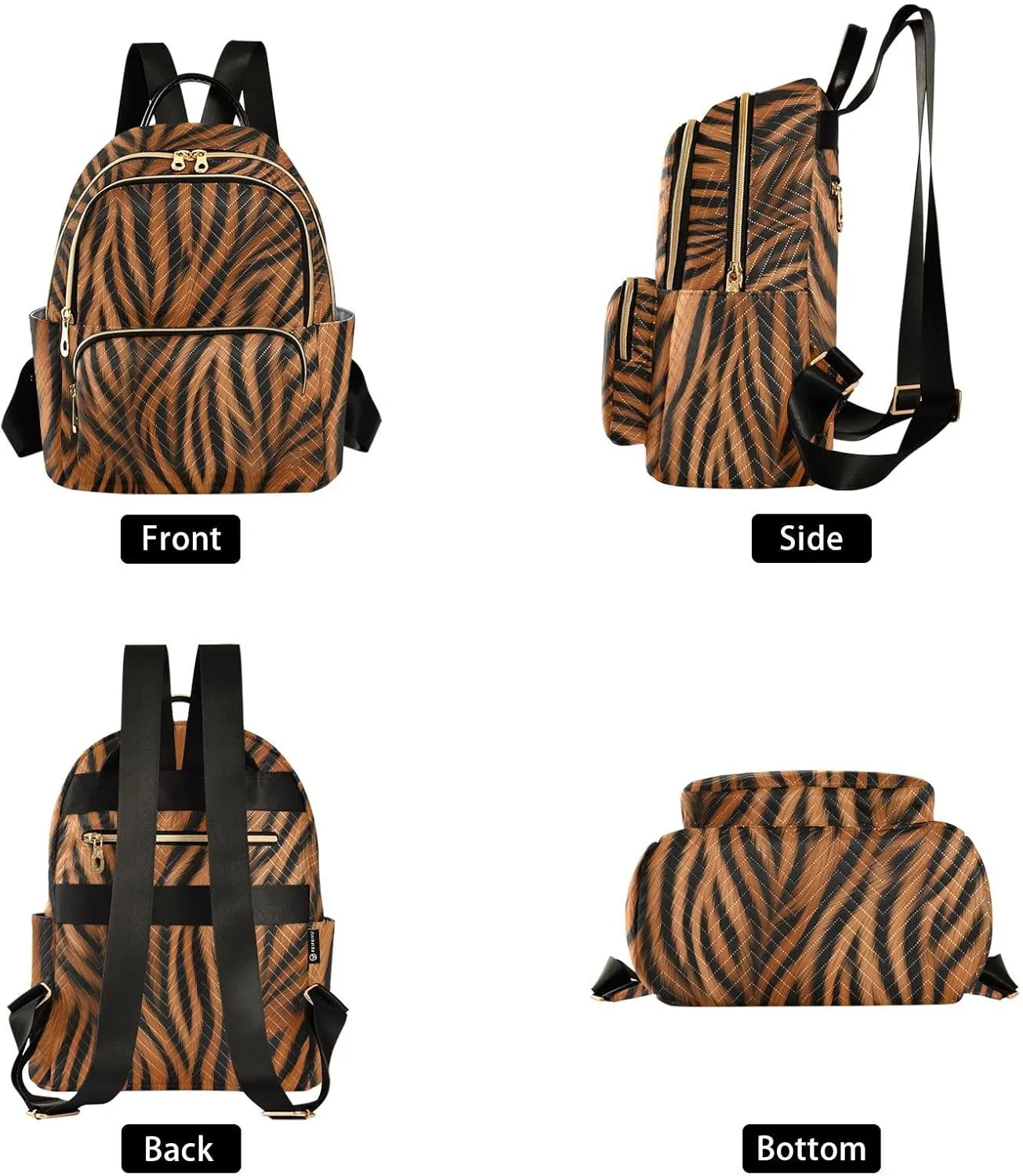 Furry Tigers Stripe Brown Backpack Purse for Women Girls Fashion Ladies Small Back Pack Purse for Traveling Work College M
