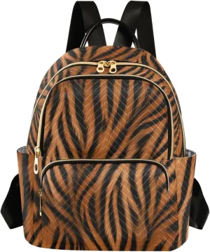 Furry Tigers Stripe Brown Backpack Purse for Women Girls Fashion Ladies Small Back Pack Purse for Traveling Work College M