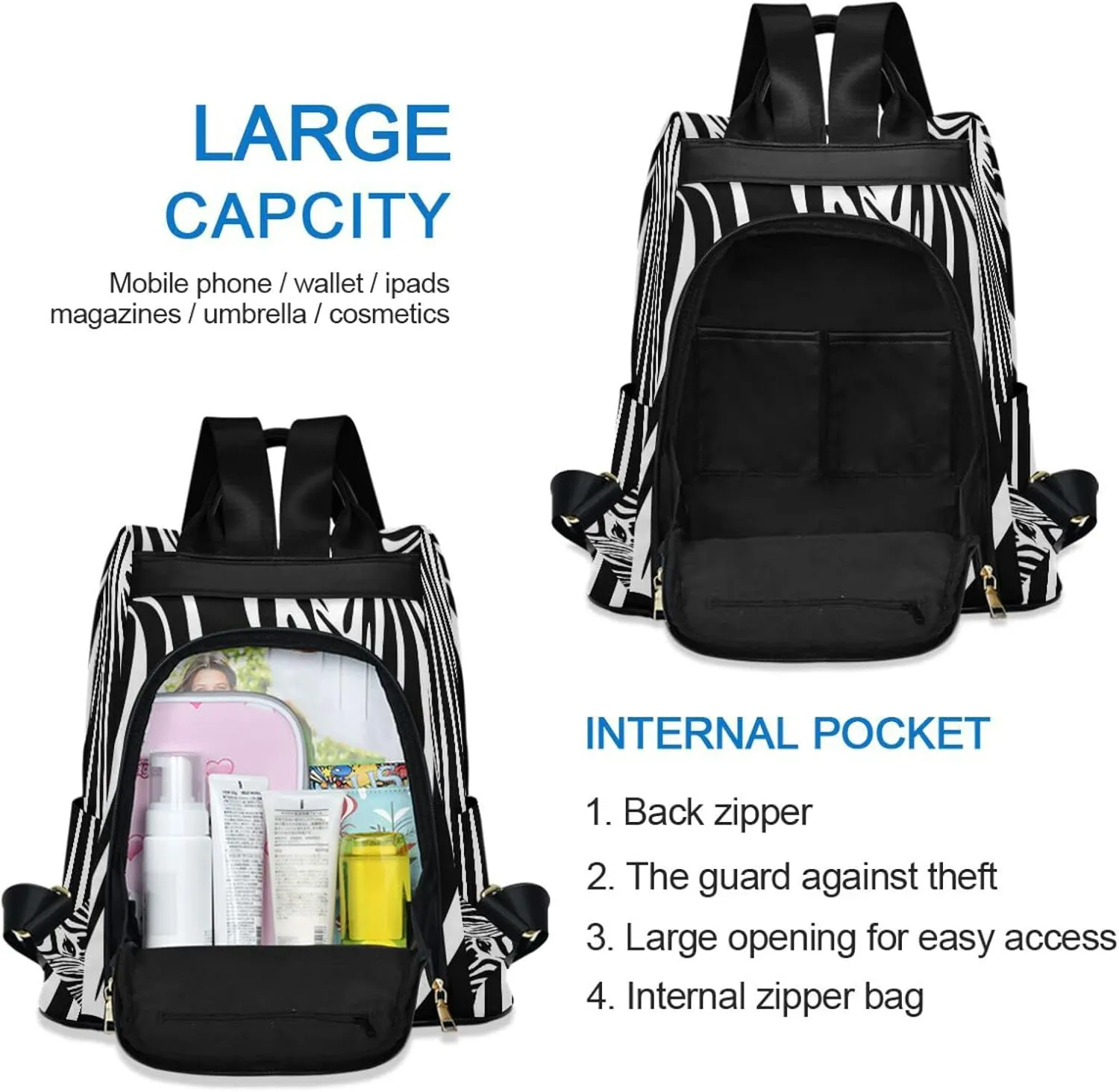 Fustylead Africa Zebra Women Backpack Purse Anti-theft Travel Backpack Fashion Shoulder Handbag