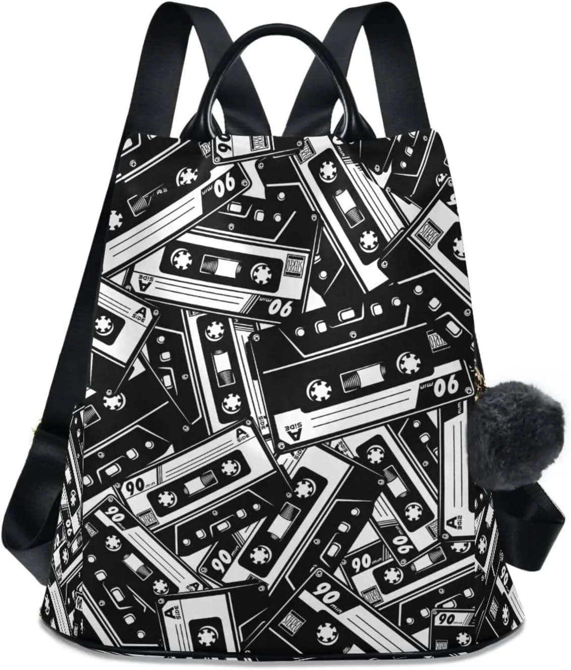 Fustylead Retro Black and White Cassette Tape Backpack Purse for Women Anti-theft Backpack Purse Travel Daypack