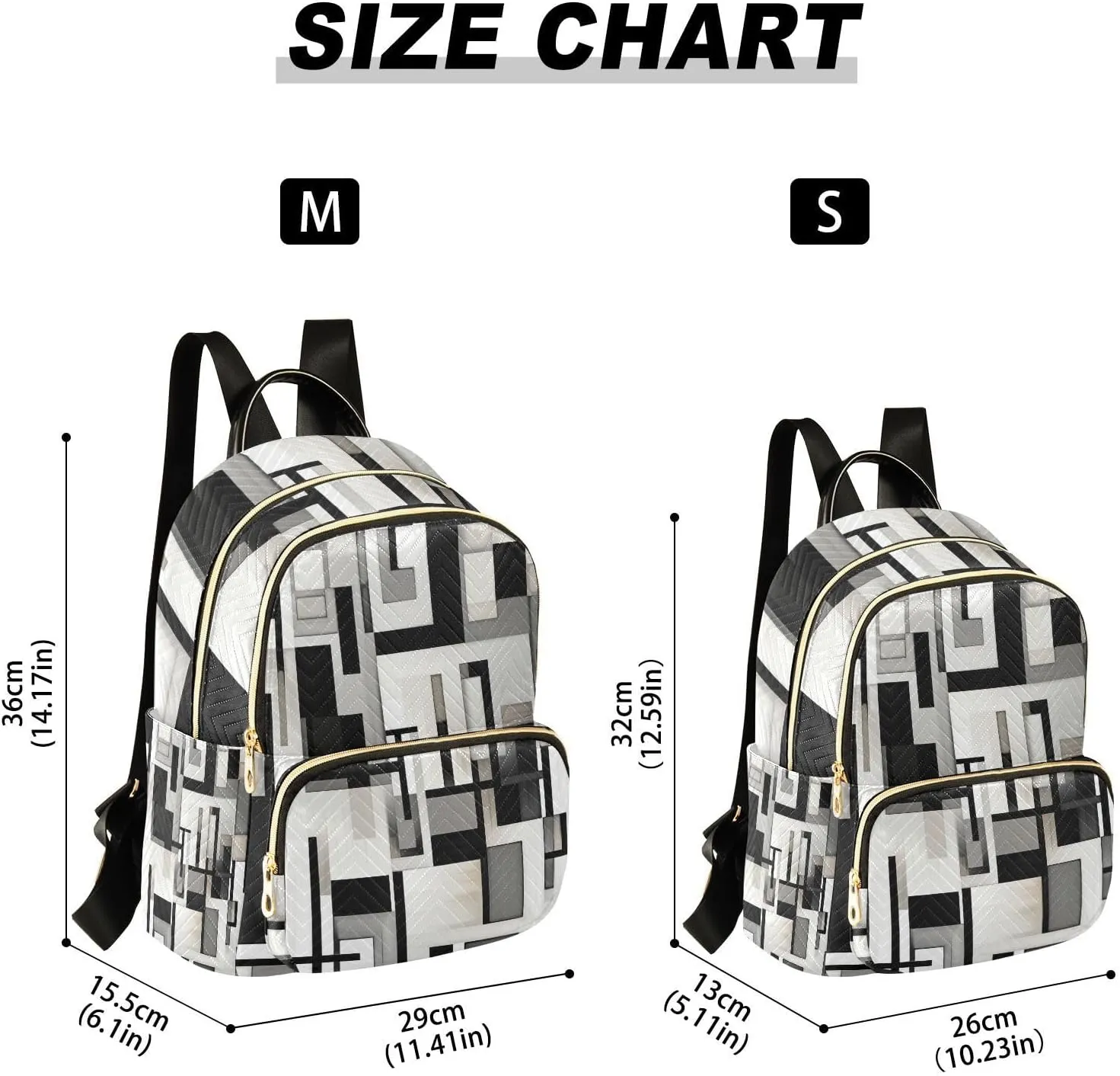 GAIGEO Black and White Squares Fashionable Backpack, Casual Daypack, Backpacks for Women, M