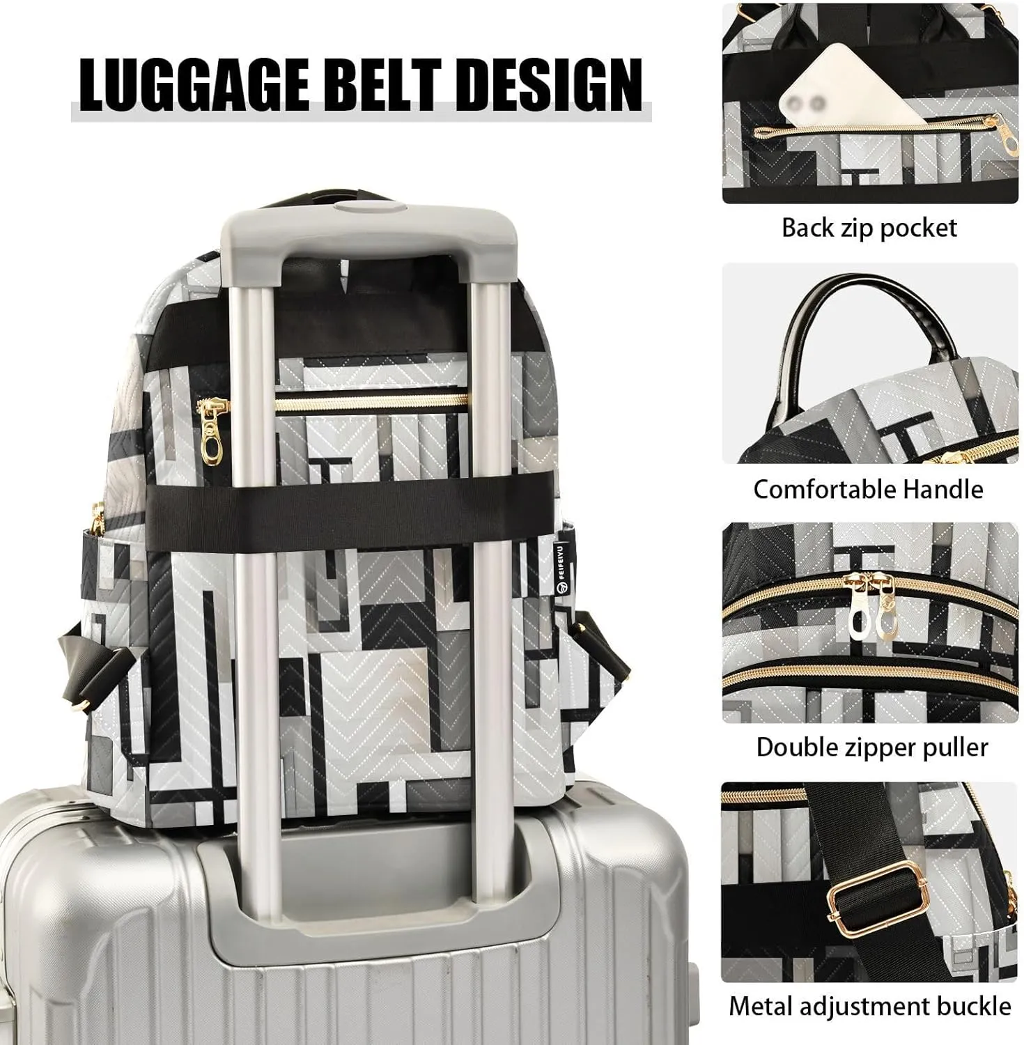 GAIGEO Black and White Squares Fashionable Backpack, Casual Daypack, Backpacks for Women, M
