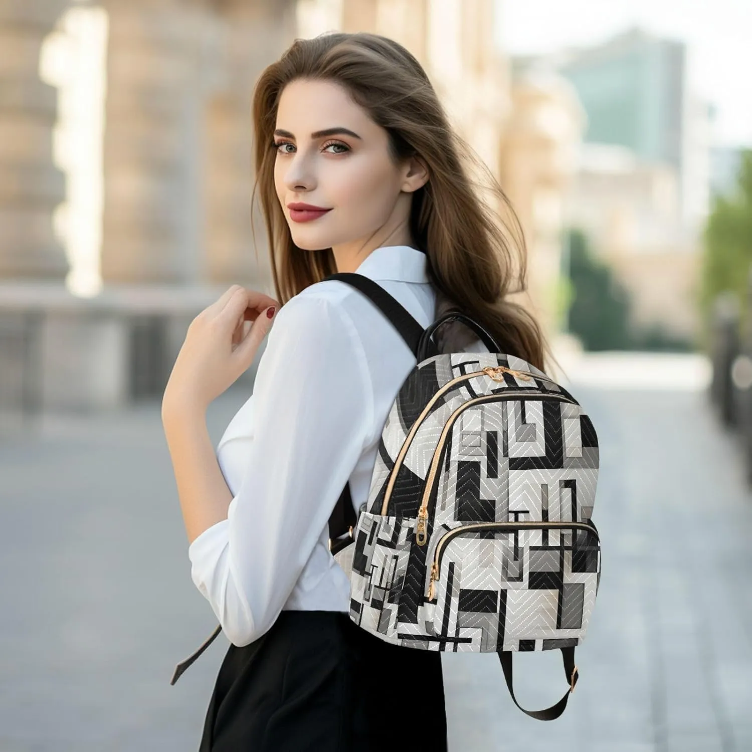 GAIGEO Black and White Squares Fashionable Backpack, Casual Daypack, Backpacks for Women, M