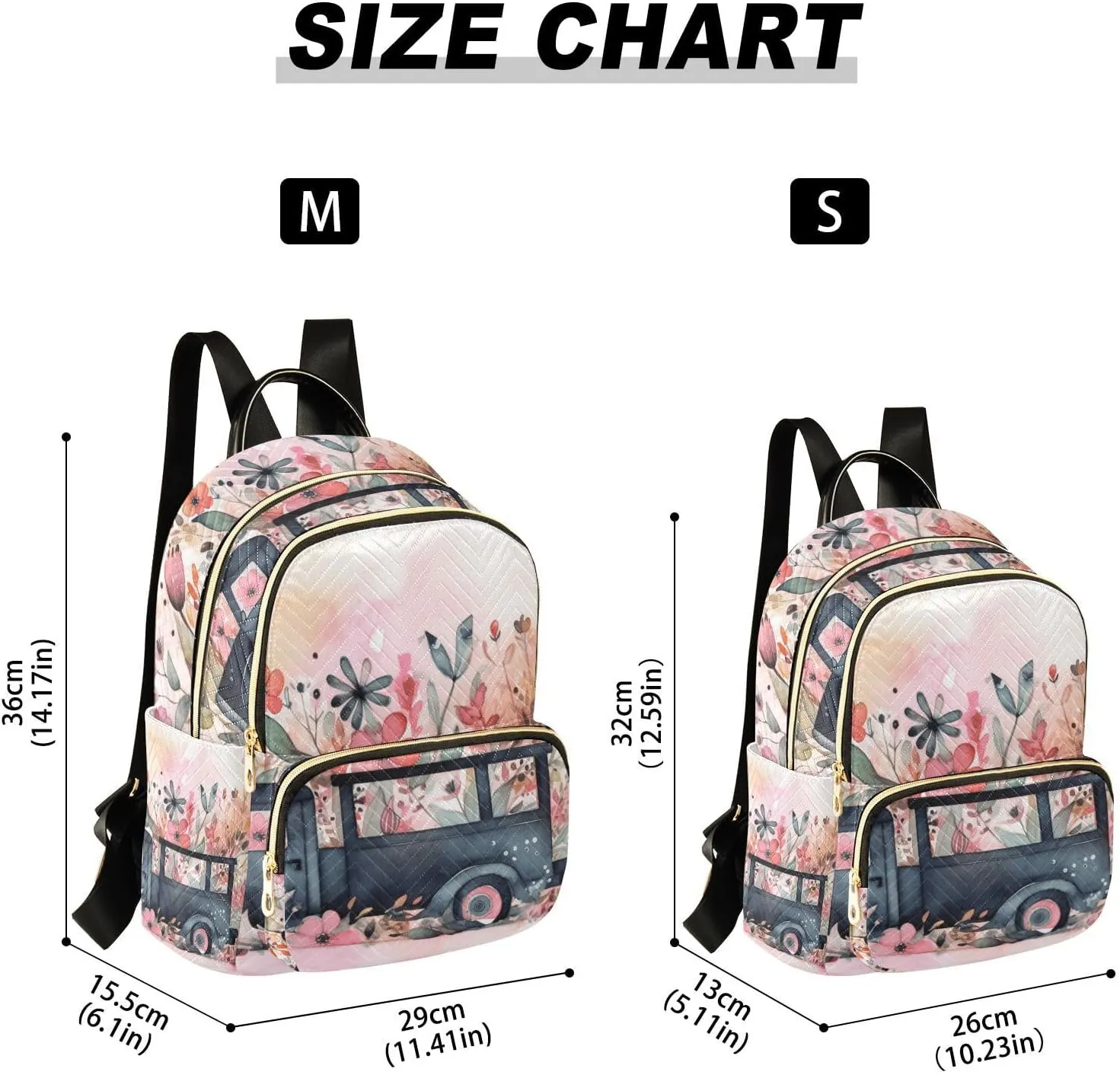 GAIGEO Butterflies Colorful Flowers Black Truck Woman's Backpack, Women's Purse Backpack, Women Backpack for Travel, S