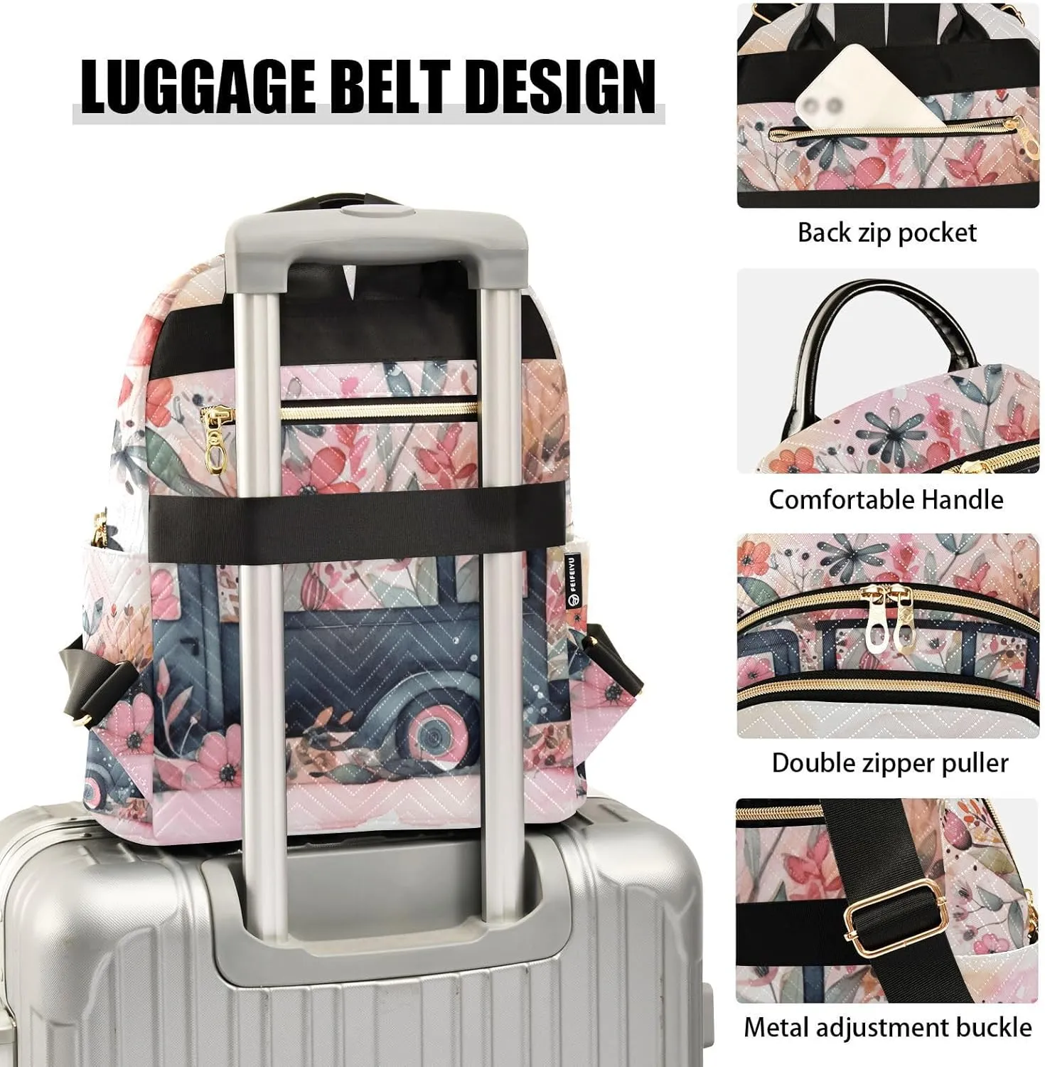 GAIGEO Butterflies Colorful Flowers Black Truck Woman's Backpack, Women's Purse Backpack, Women Backpack for Travel, S