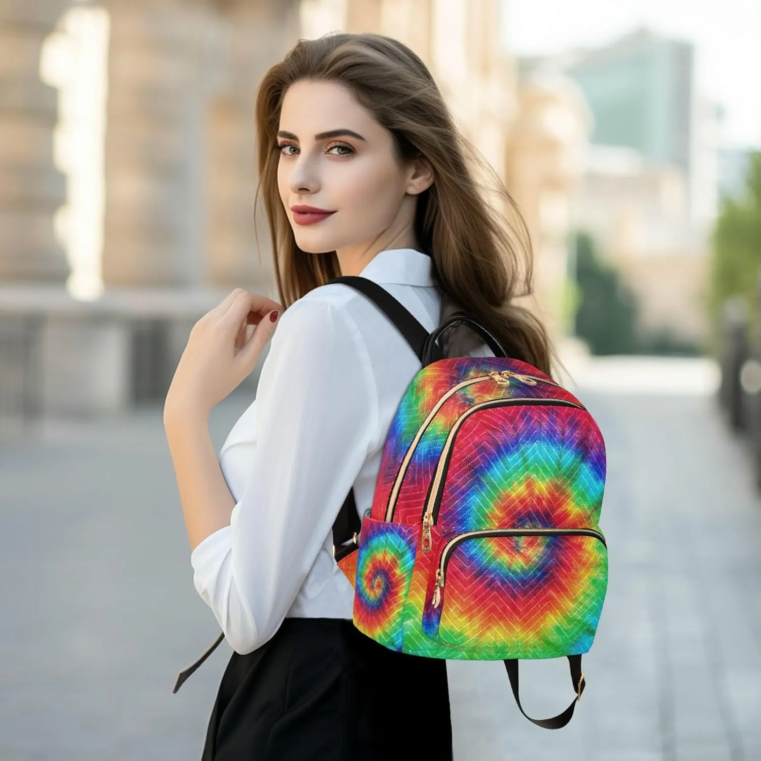 GAIGEO Colorful Rainbow Tie Dye Women's Backpack, Casual Daypack, Purse Backpack for Women, S