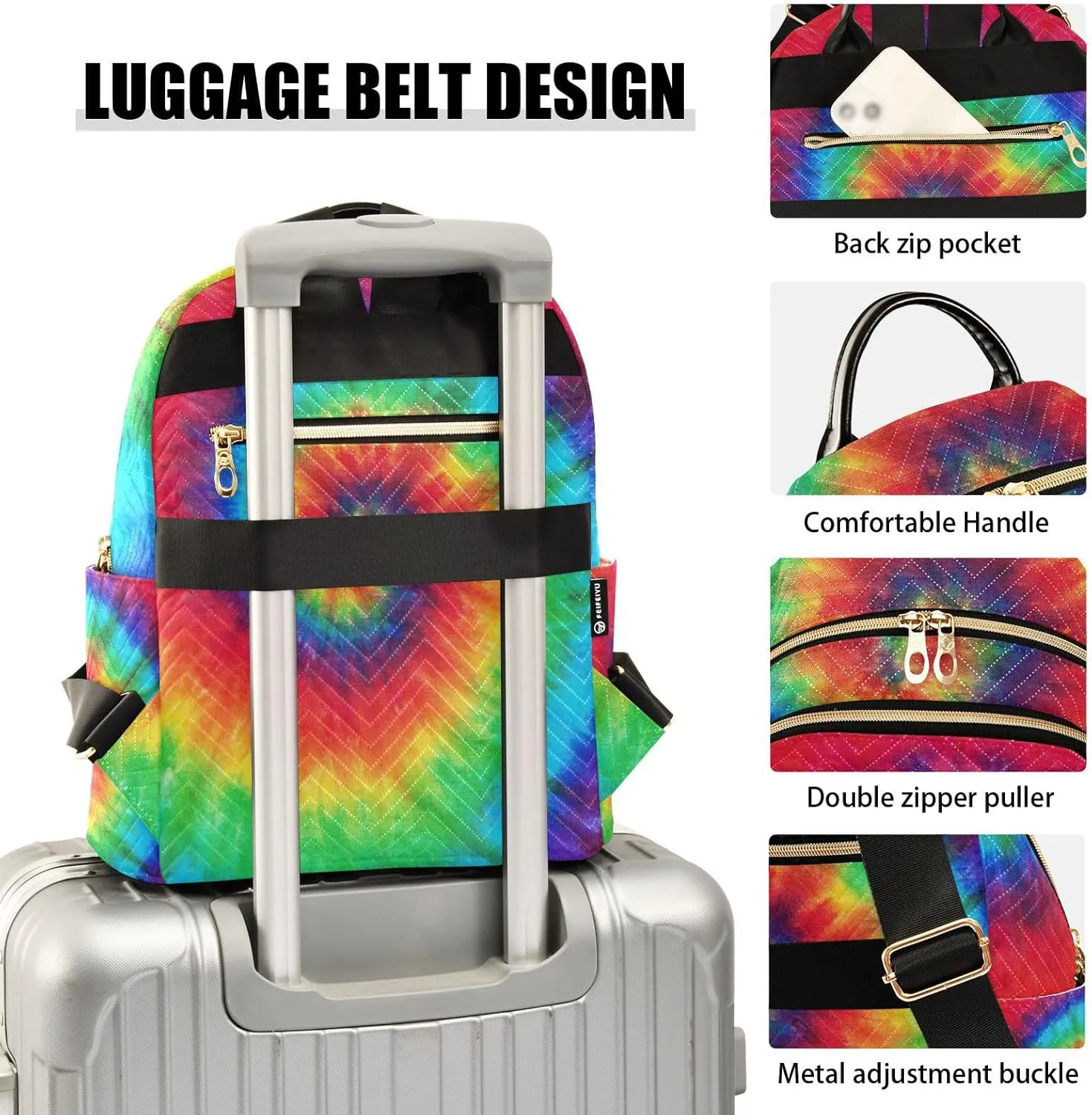 GAIGEO Colorful Rainbow Tie Dye Women's Backpack, Casual Daypack, Purse Backpack for Women, S