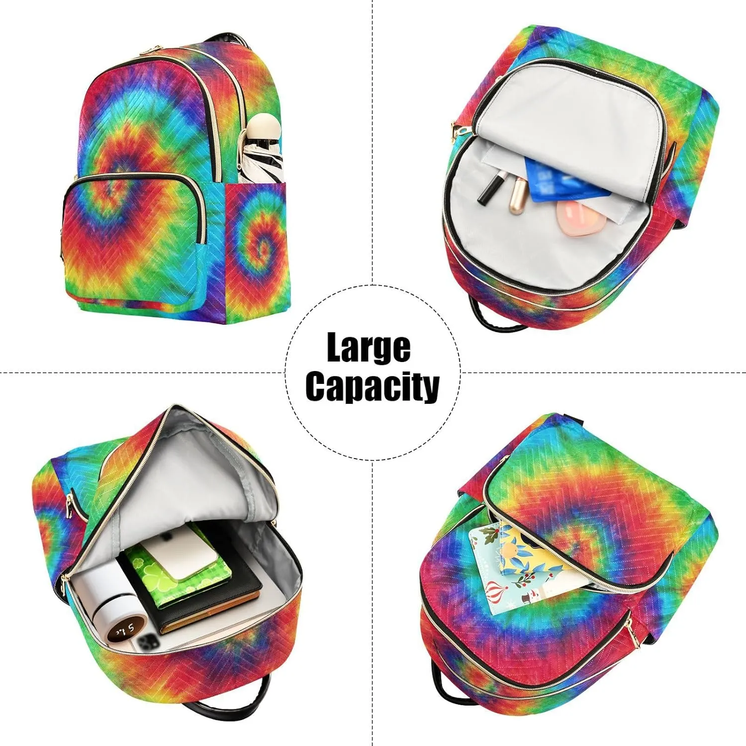 GAIGEO Colorful Rainbow Tie Dye Women's Backpack, Casual Daypack, Purse Backpack for Women, S