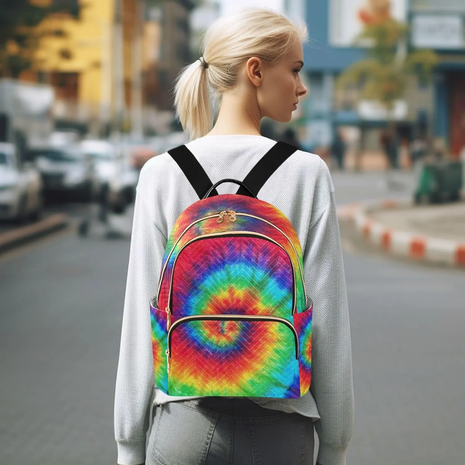 GAIGEO Colorful Rainbow Tie Dye Women's Backpack, Casual Daypack, Purse Backpack for Women, S