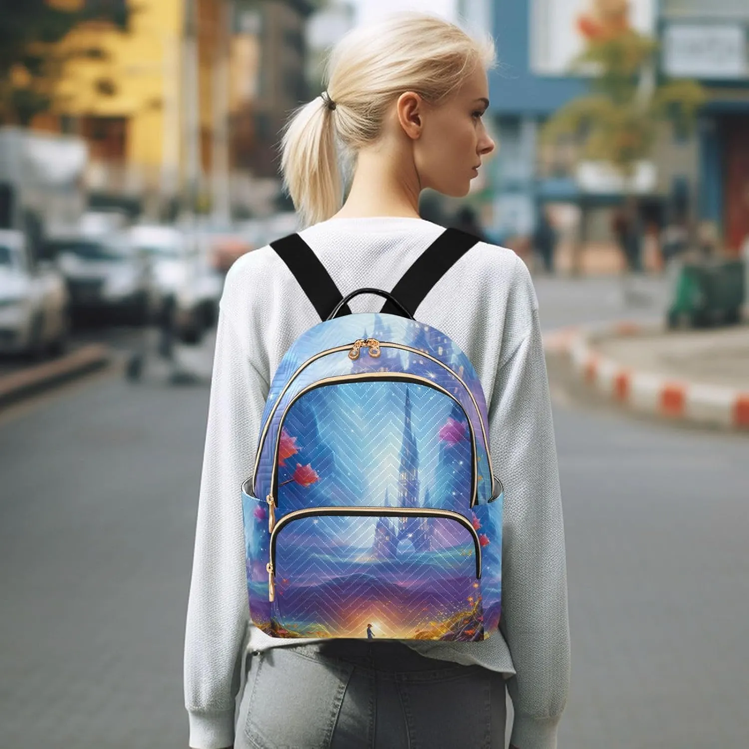 GAIGEO Fantasy World Flower Sea Backpack Purse for Women Medium Size, Women's Fashion Backpack, Festival Backpack, M