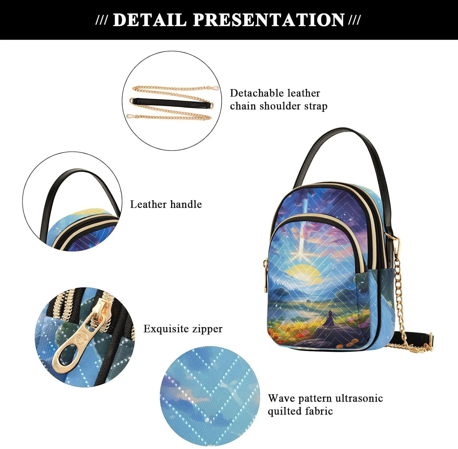 GAIGEO Fantasy World Flower Sea Crossbody Bag with Strap, Lady Crossbody Bag, Crossbody Bag Purse for Women