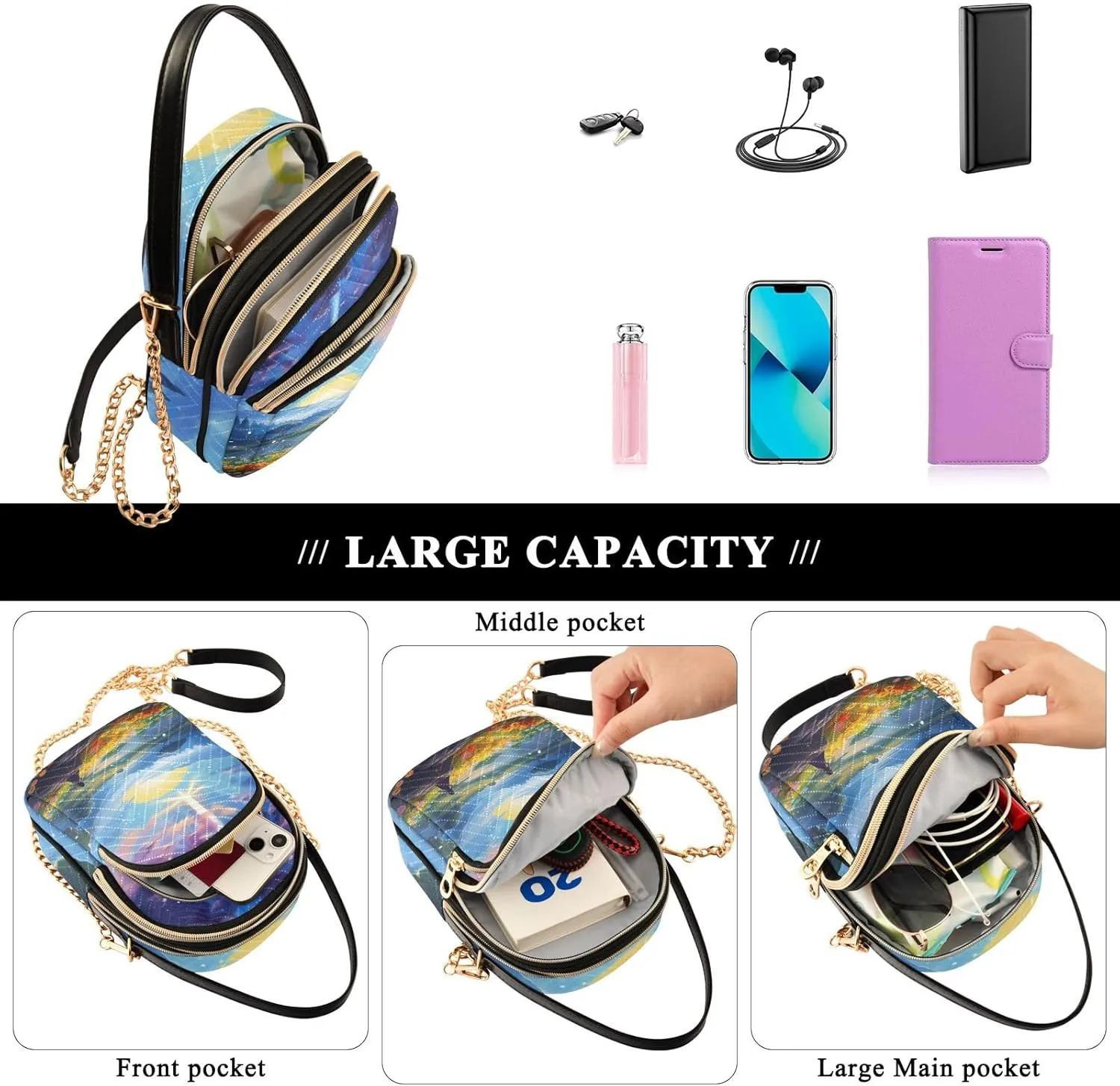 GAIGEO Fantasy World Flower Sea Crossbody Bag with Strap, Lady Crossbody Bag, Crossbody Bag Purse for Women
