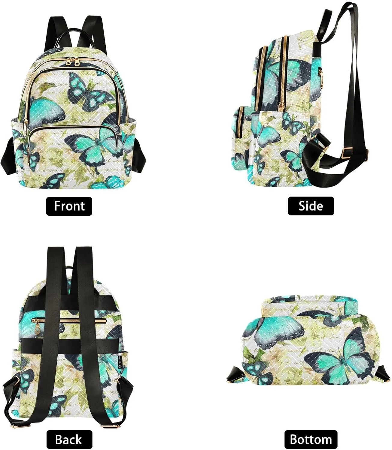 GAIGEO Flowers Butterflies Green Fashion Backpack Purse, Backpack Purse for Women Medium Size, Womens Travel Backpack, M