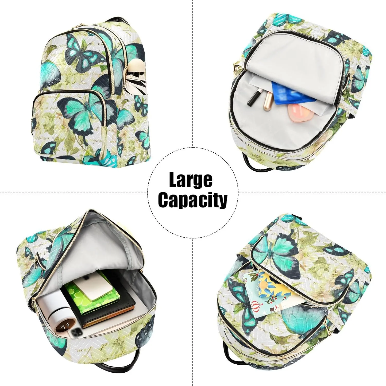 GAIGEO Flowers Butterflies Green Fashion Backpack Purse, Backpack Purse for Women Medium Size, Womens Travel Backpack, M
