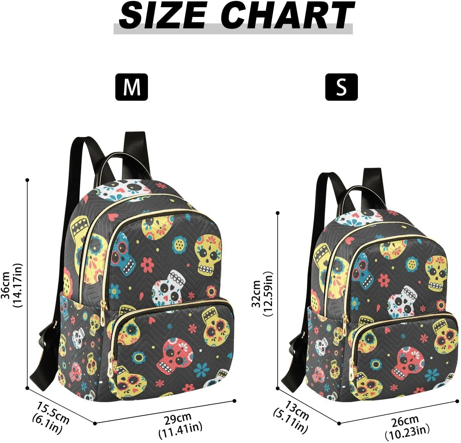 GAIGEO Mexican Day of the Dead Skulls with Flowers Women's Backpack Purse, Fashion Backpacks, Womens Vacation Backpack, S
