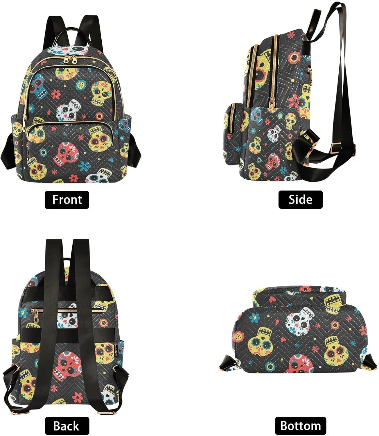 GAIGEO Mexican Day of the Dead Skulls with Flowers Women's Backpack Purse, Fashion Backpacks, Womens Vacation Backpack, S