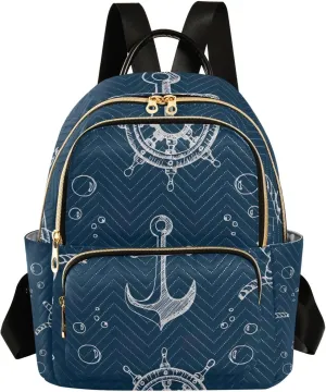 GAIGEO Nautical Theme Blue Hand Women Fashion Backpack, Women's Travel Backpack for Airplane, Backpack for Women Fashion, S