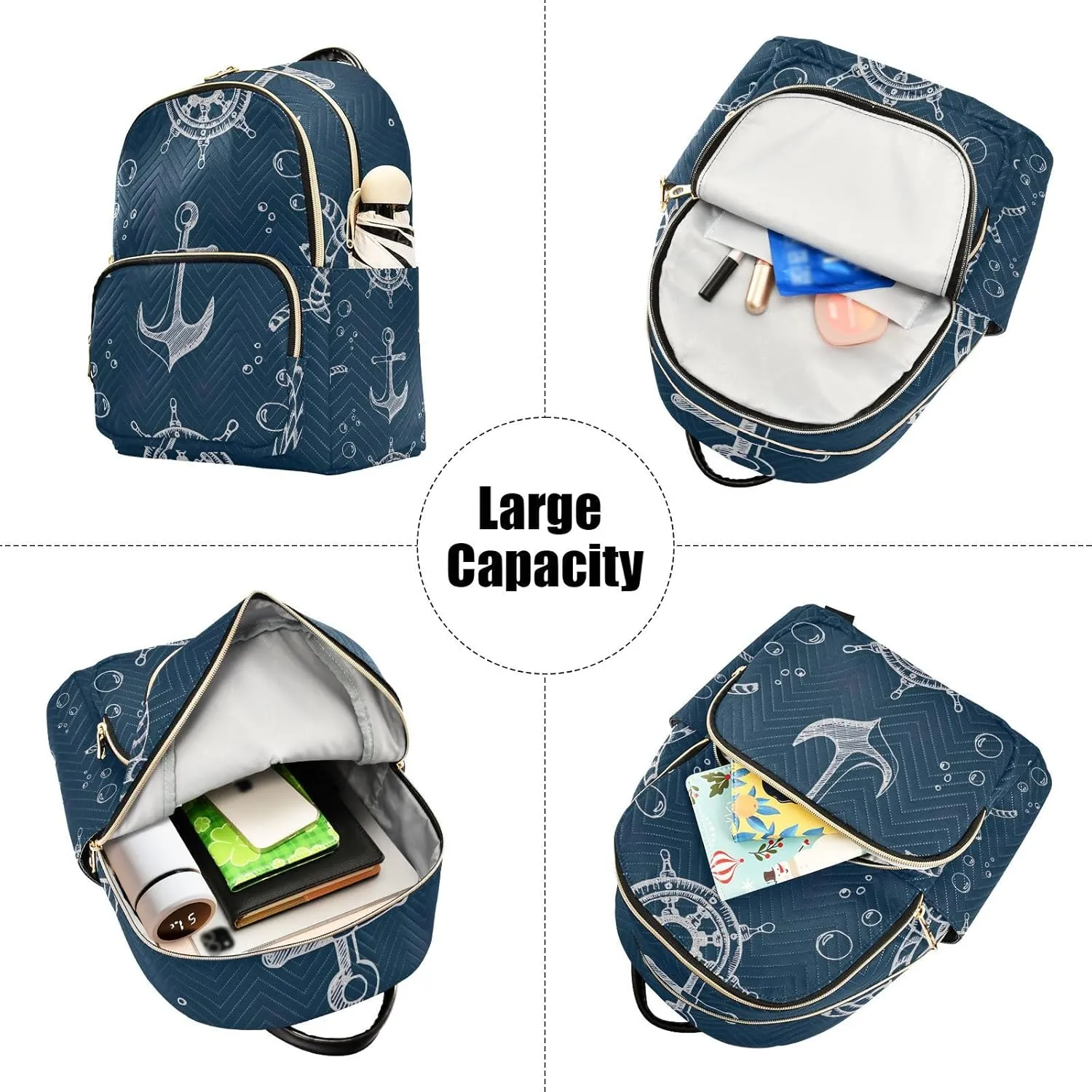 GAIGEO Nautical Theme Blue Hand Women Fashion Backpack, Women's Travel Backpack for Airplane, Backpack for Women Fashion, S