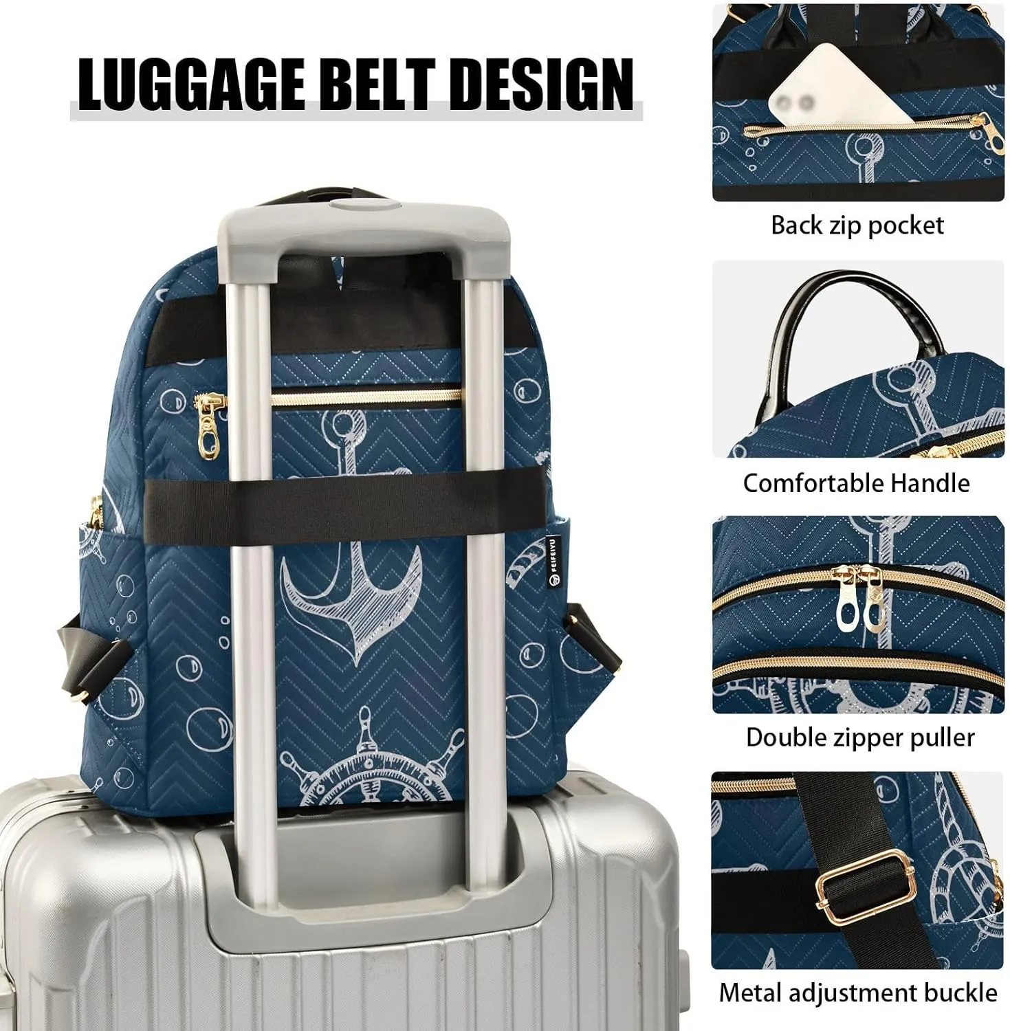 GAIGEO Nautical Theme Blue Hand Women Fashion Backpack, Women's Travel Backpack for Airplane, Backpack for Women Fashion, S