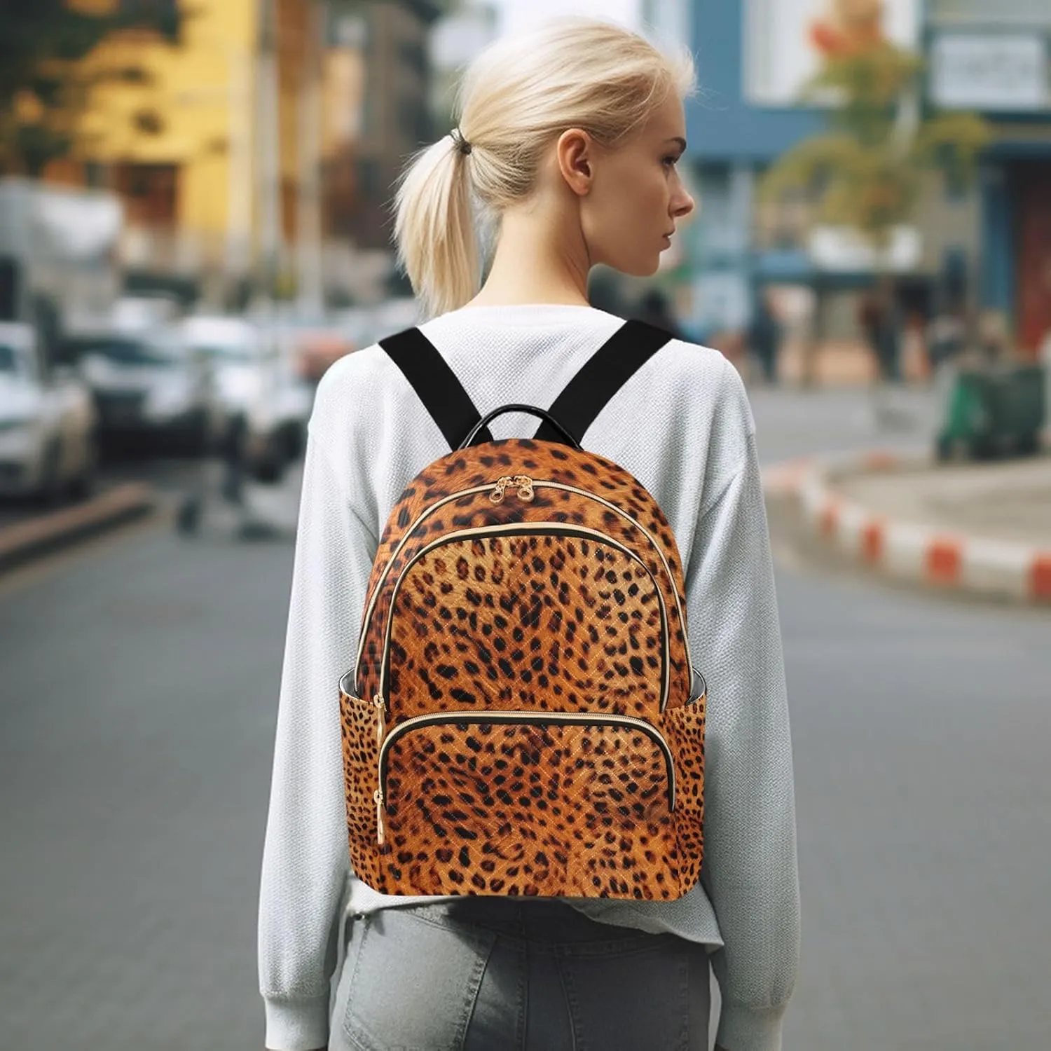 GAIGEO Reddish Brown Leopard Leather Womens Fashion Backpack Purse, Daypack Casual, Purse Backpack for Women, M