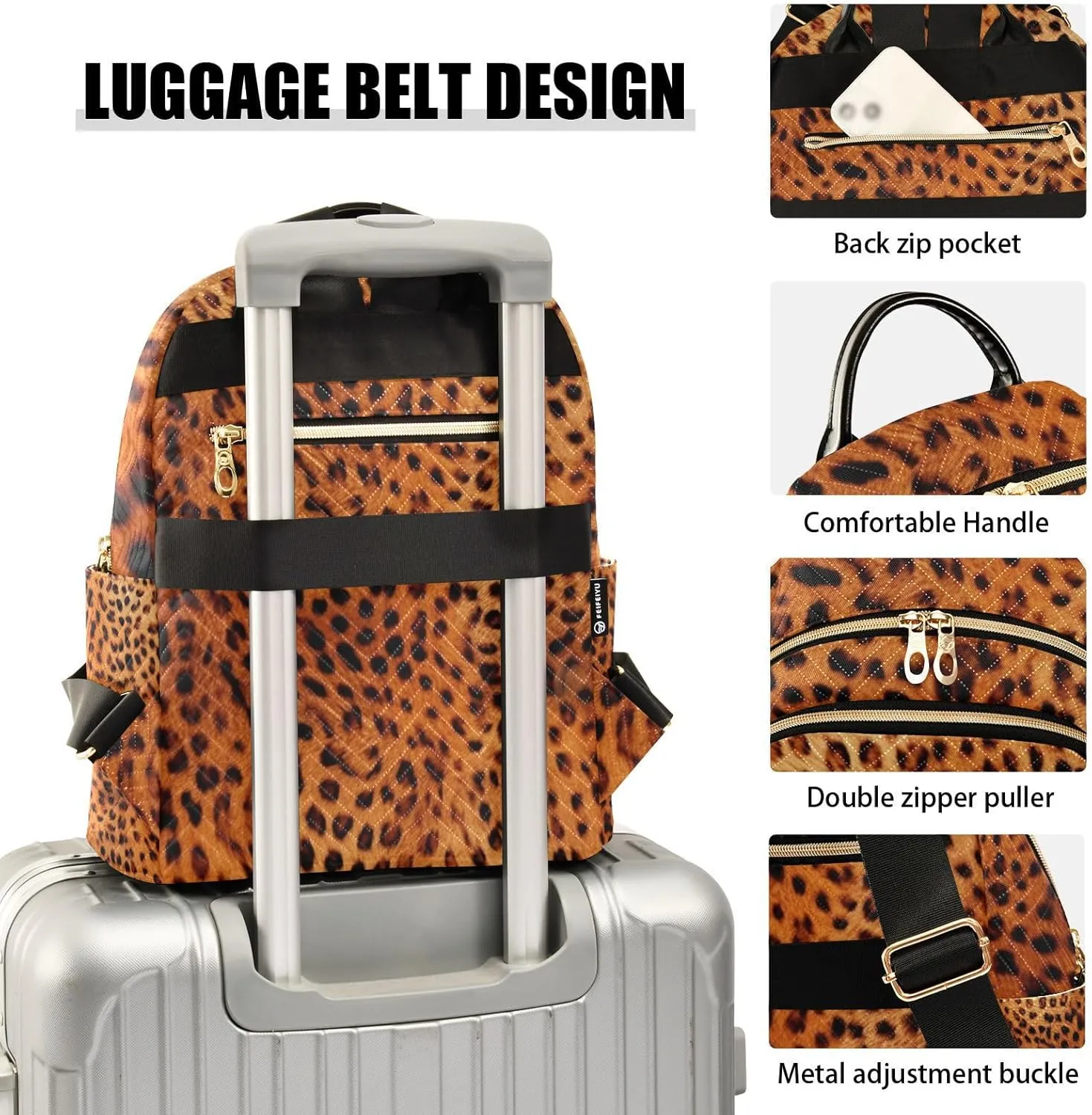 GAIGEO Reddish Brown Leopard Leather Womens Fashion Backpack Purse, Daypack Casual, Purse Backpack for Women, M