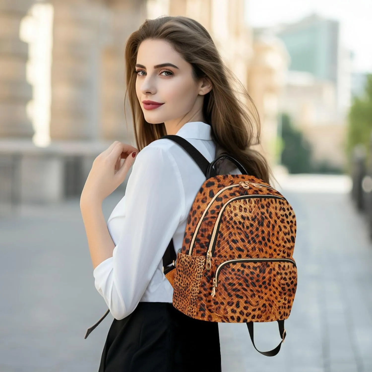 GAIGEO Reddish Brown Leopard Leather Womens Fashion Backpack Purse, Daypack Casual, Purse Backpack for Women, M