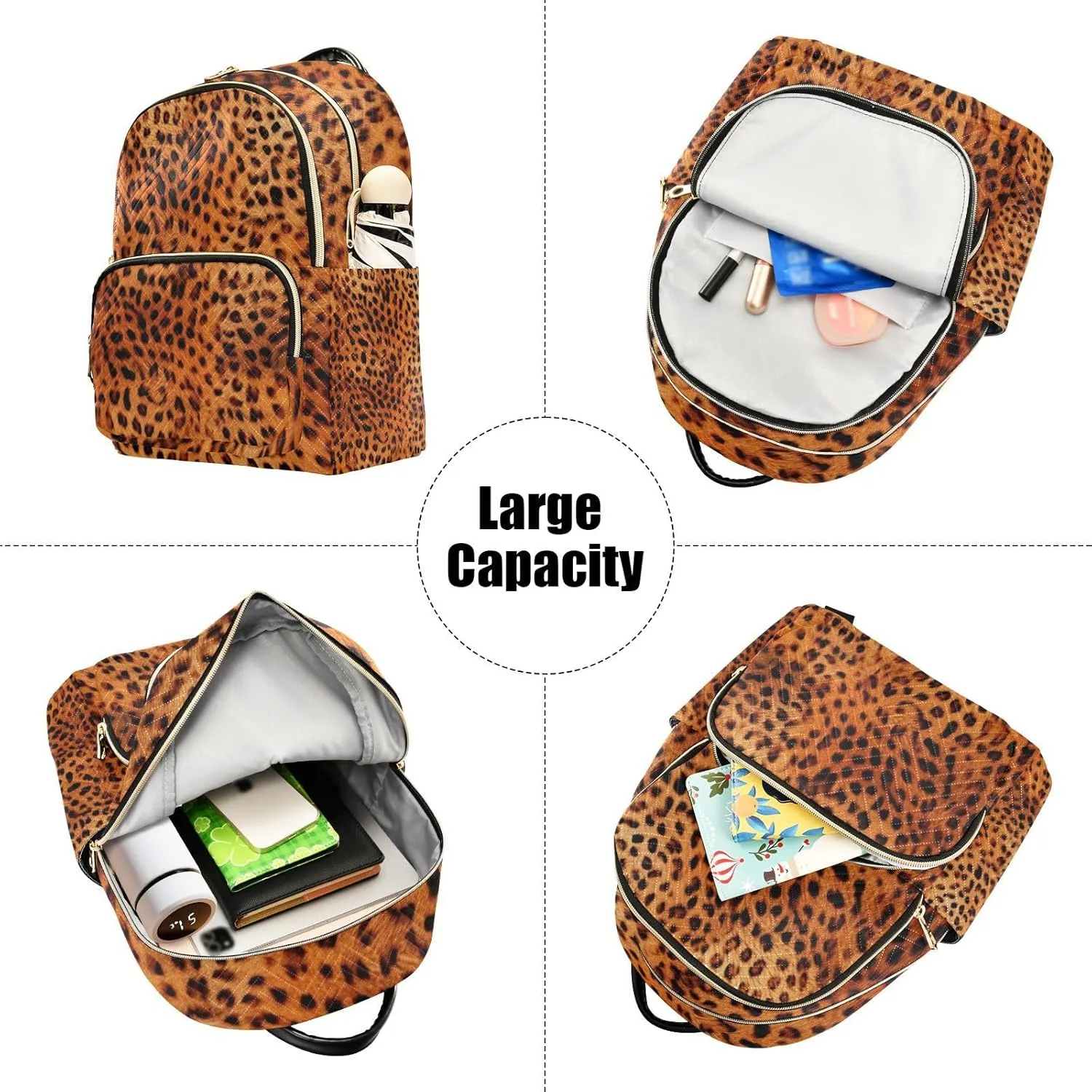 GAIGEO Reddish Brown Leopard Leather Womens Fashion Backpack Purse, Daypack Casual, Purse Backpack for Women, M