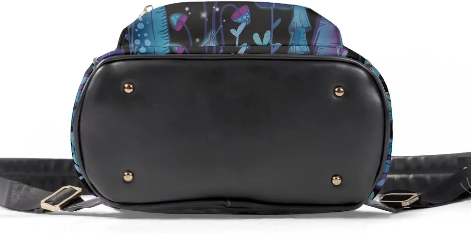Galaxy Mushroom Snail Print Mini Pu Leather Backpacks for Women Casual Daypack Ladies Travel Shoulder Bags with Side and Inner Pocket,Blue