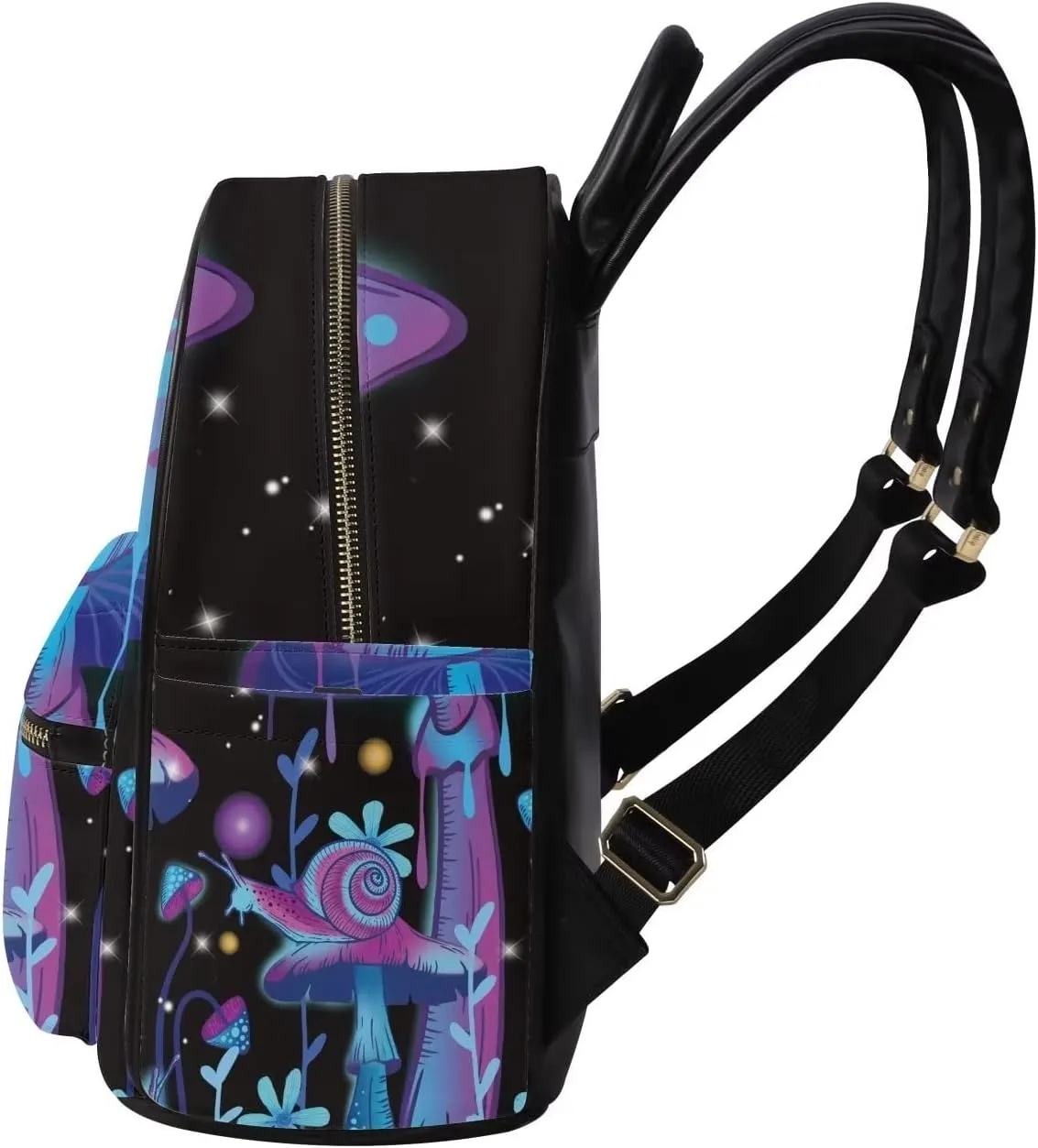 Galaxy Mushroom Snail Print Mini Pu Leather Backpacks for Women Casual Daypack Ladies Travel Shoulder Bags with Side and Inner Pocket,Blue